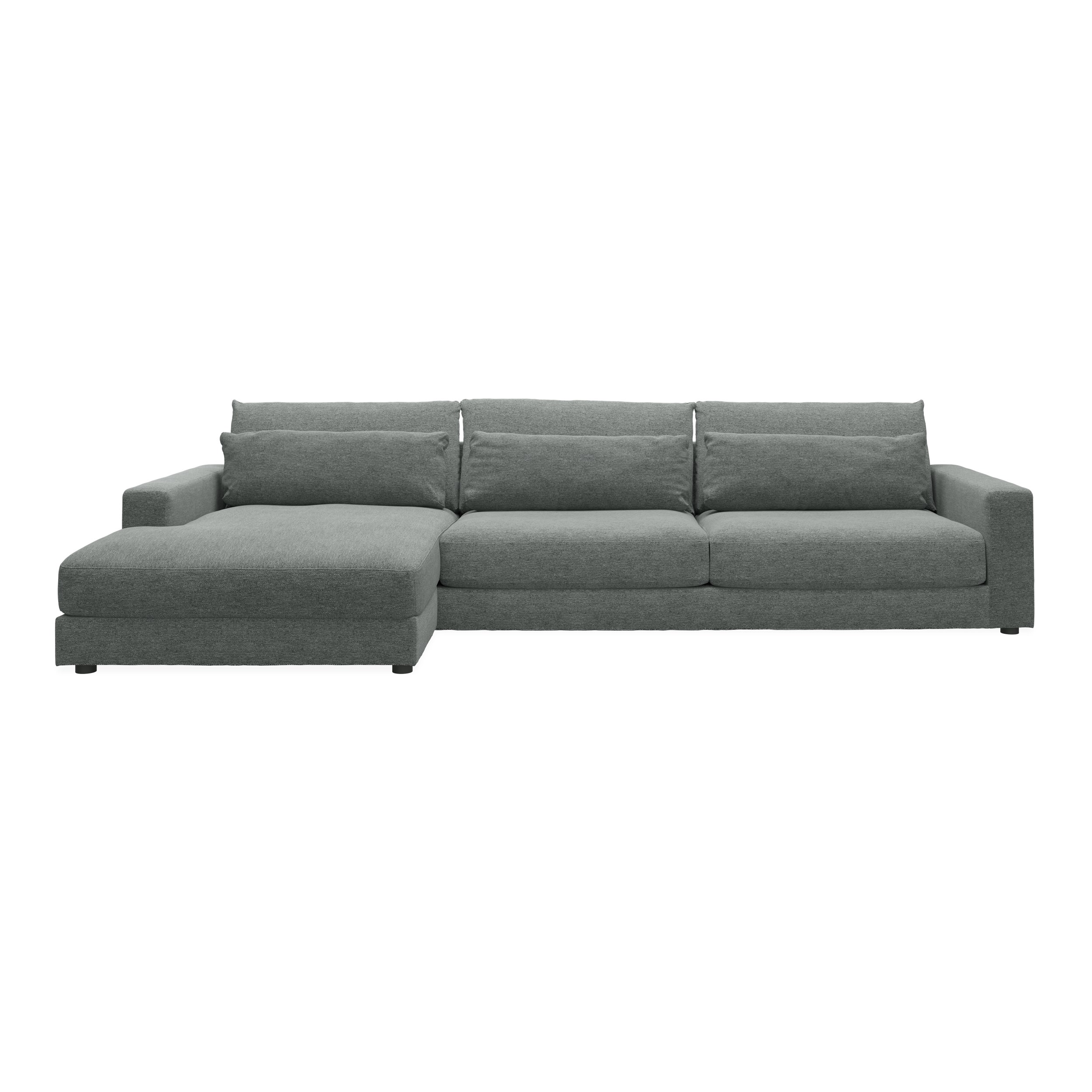 Halmstad Sofa med chaiselong - Skyland 45 antracitgrå stof og ben i sort plast