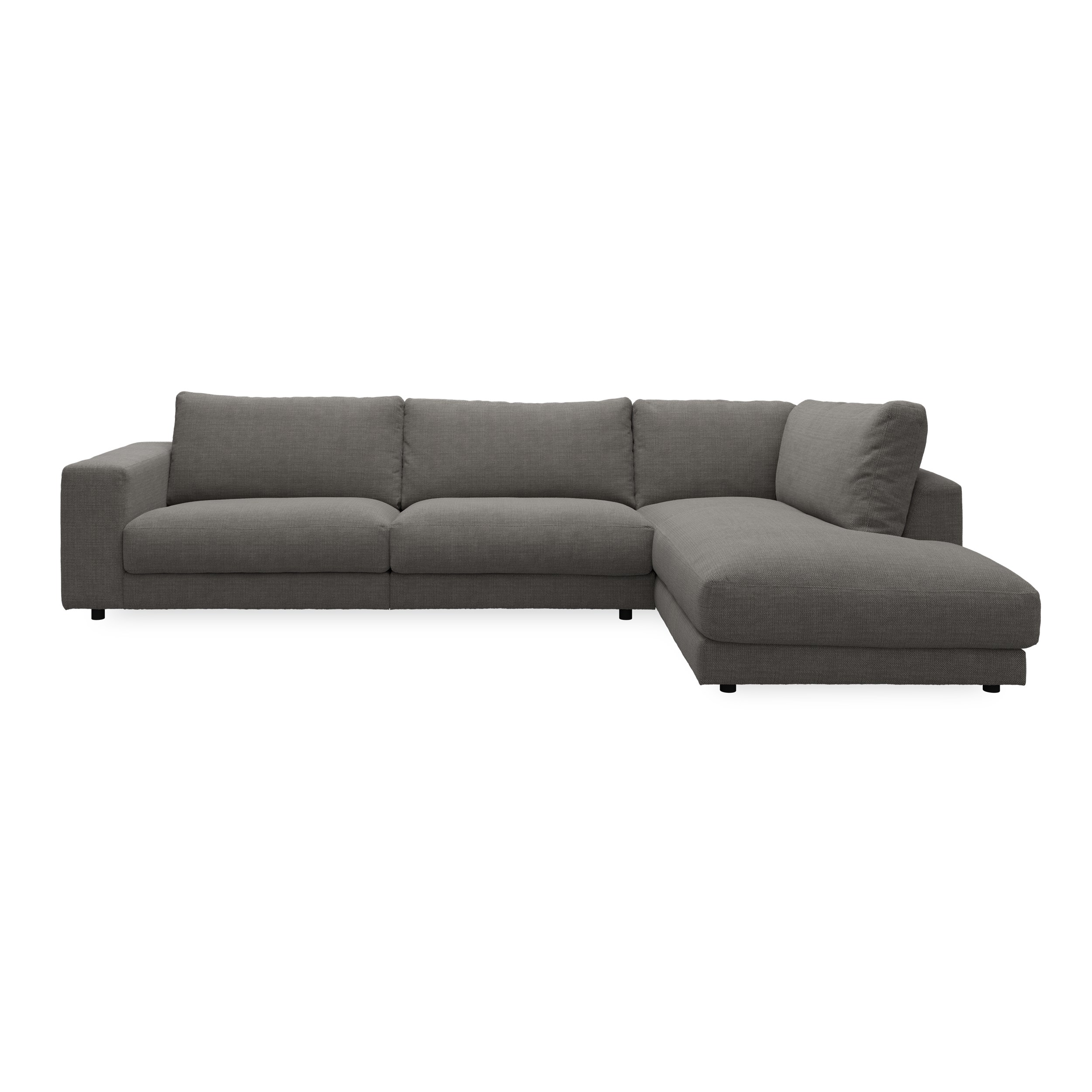 Bennent Sofa med pufafslutning - Picasso Black Stof, ben i sort plast og S:PURskum på sinusfjedre m.fiber/silikone mix R:Dun/skum mix