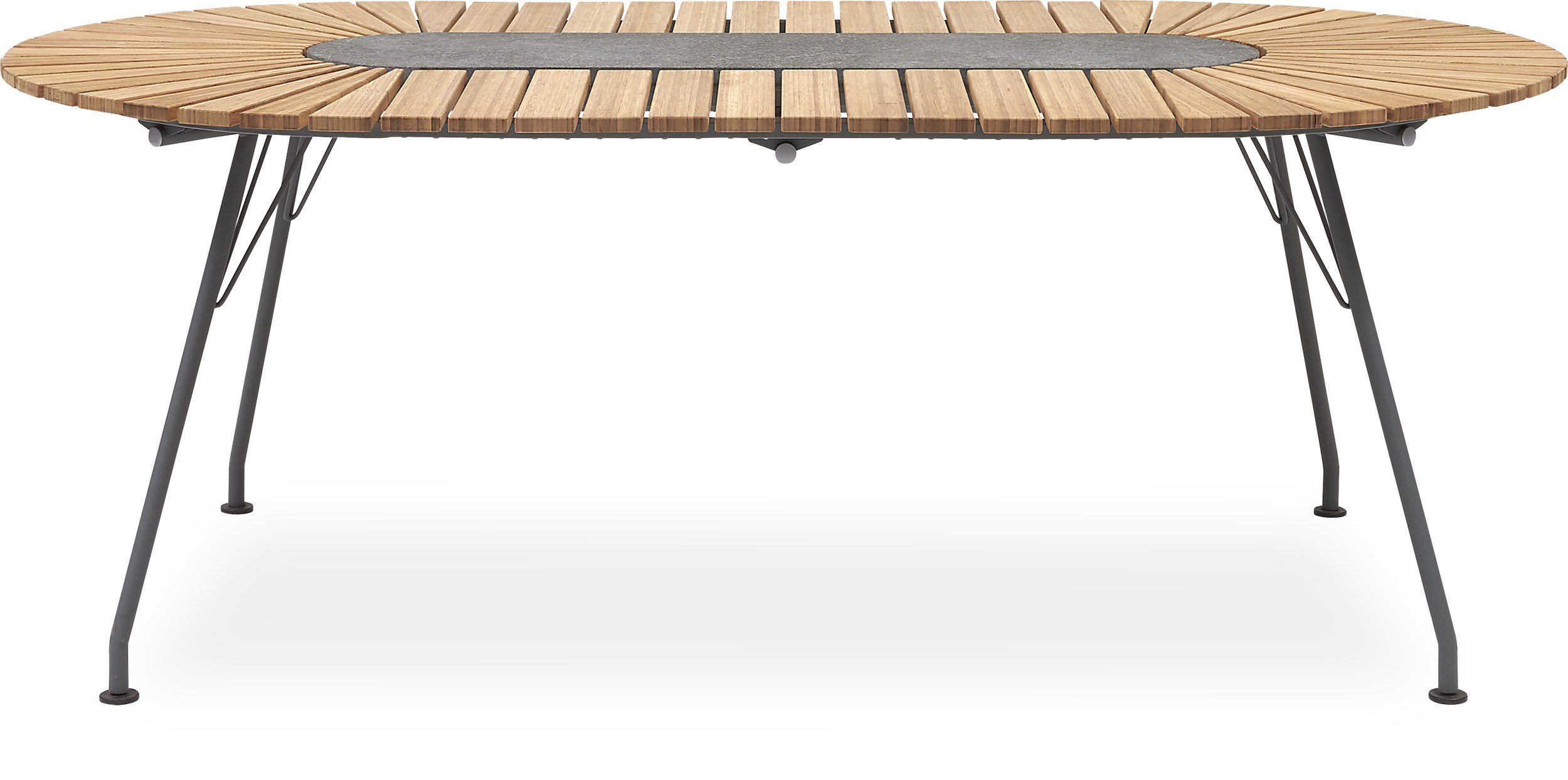 Eclipse Havebord 200 x 110 x 74 cm - Oliebehandlet bambus, granit i midten og stel i stålgrå metal.