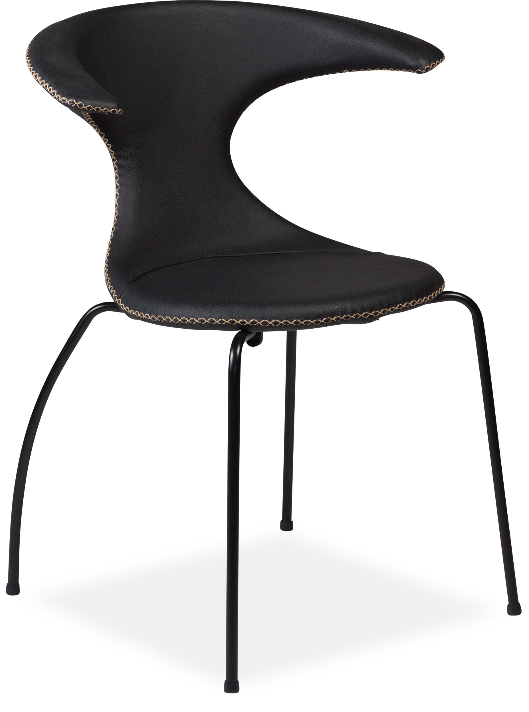 Flaire Spisebordsstol - Sort læder med kontrastsyning og ben i sortlakeret metal