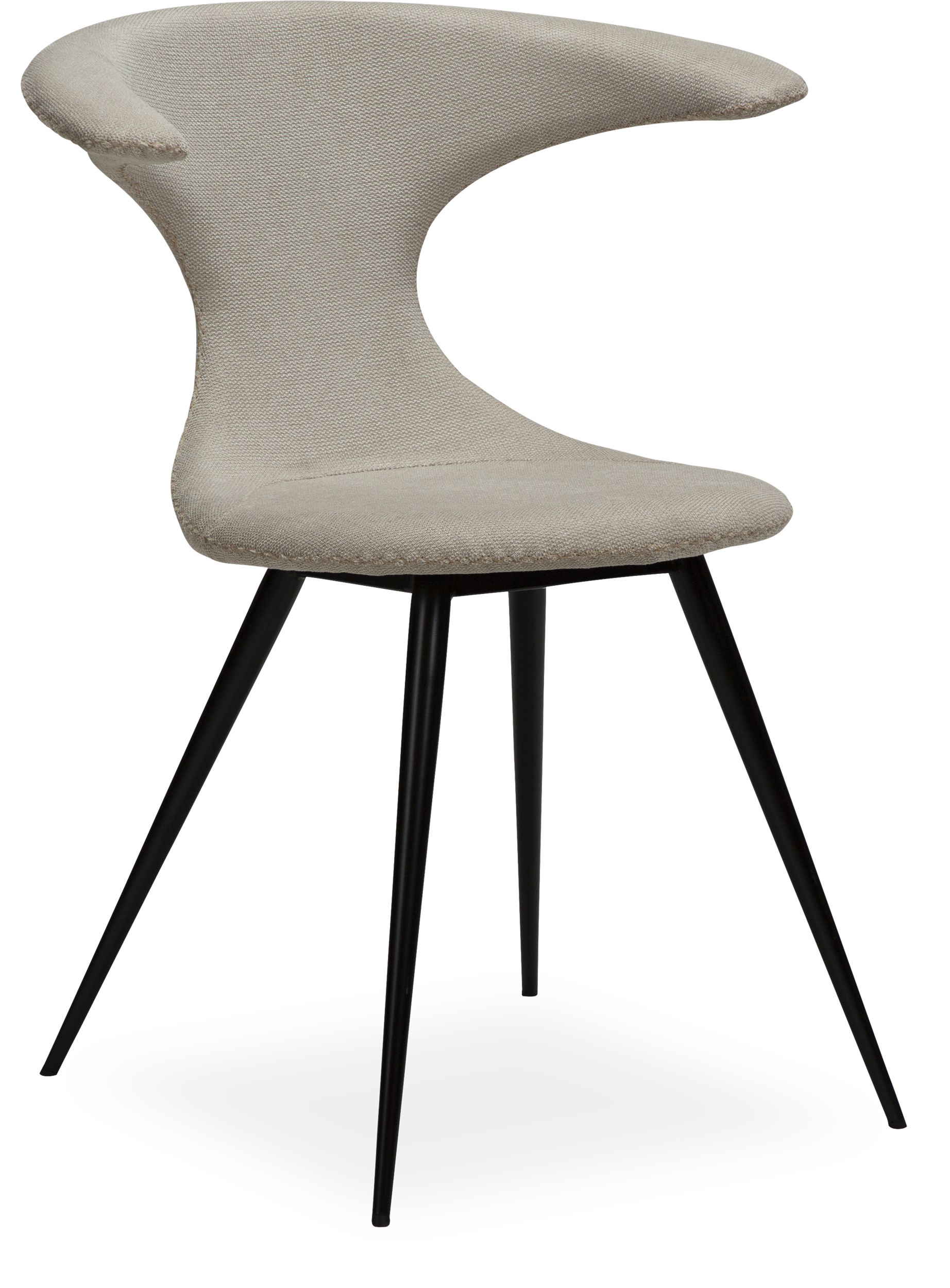 Flaire Spisebordsstol - Sæde i desert sand stof, uden kontrastsyninger og runde ben i sortlakeret metal