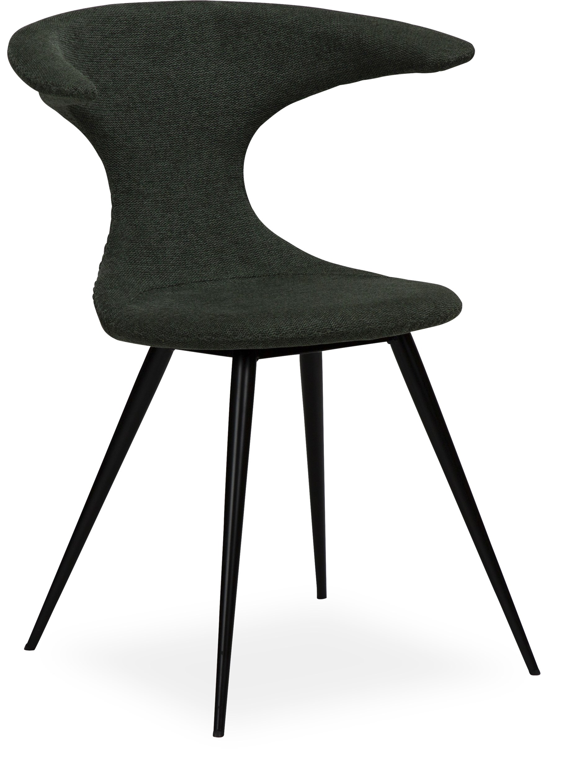 Flaire Spisebordsstol - Sæde i sage green stof, med kontrastsyninger og runde ben i sortlakeret metal
