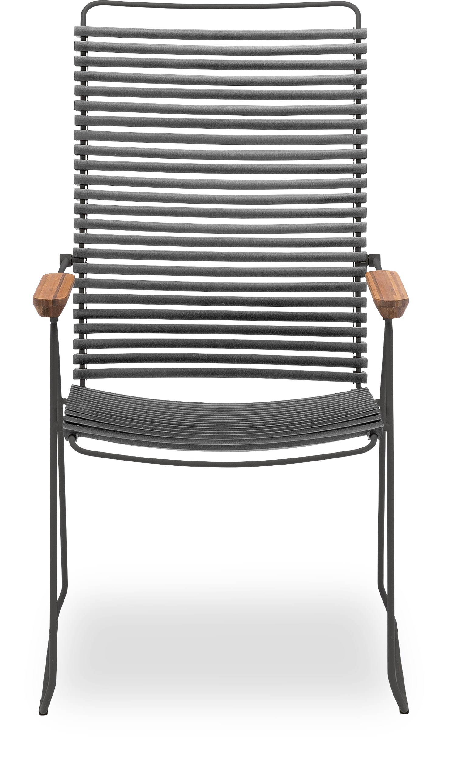 Click Positionsstol - Mørke grå plastlameller fv 70, stel i stålgrå metal og bambus armlæn