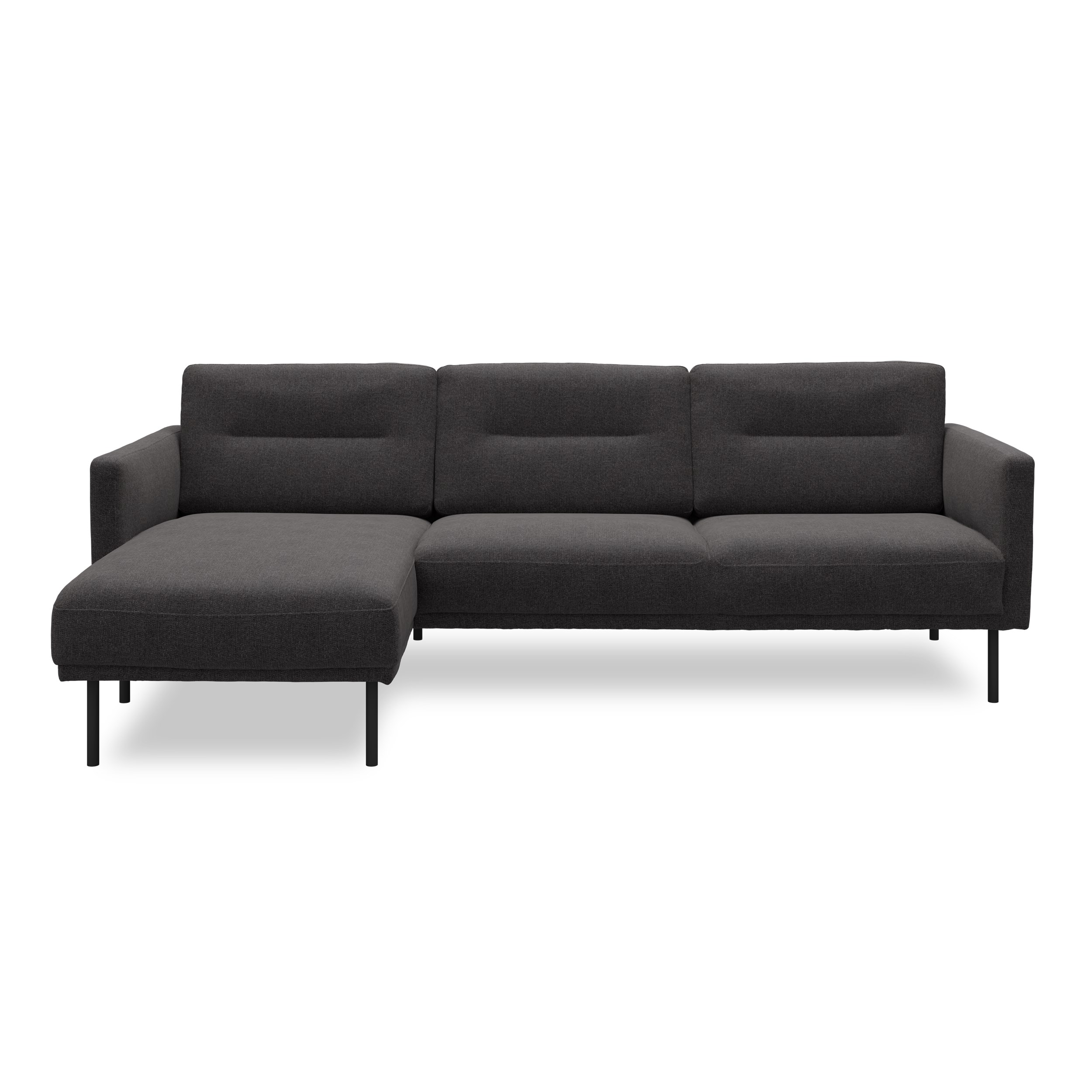 Larvik venstrevendt sofa med chaiselong - Hampton 370 Antracite stof og ben i sortlakeret metal