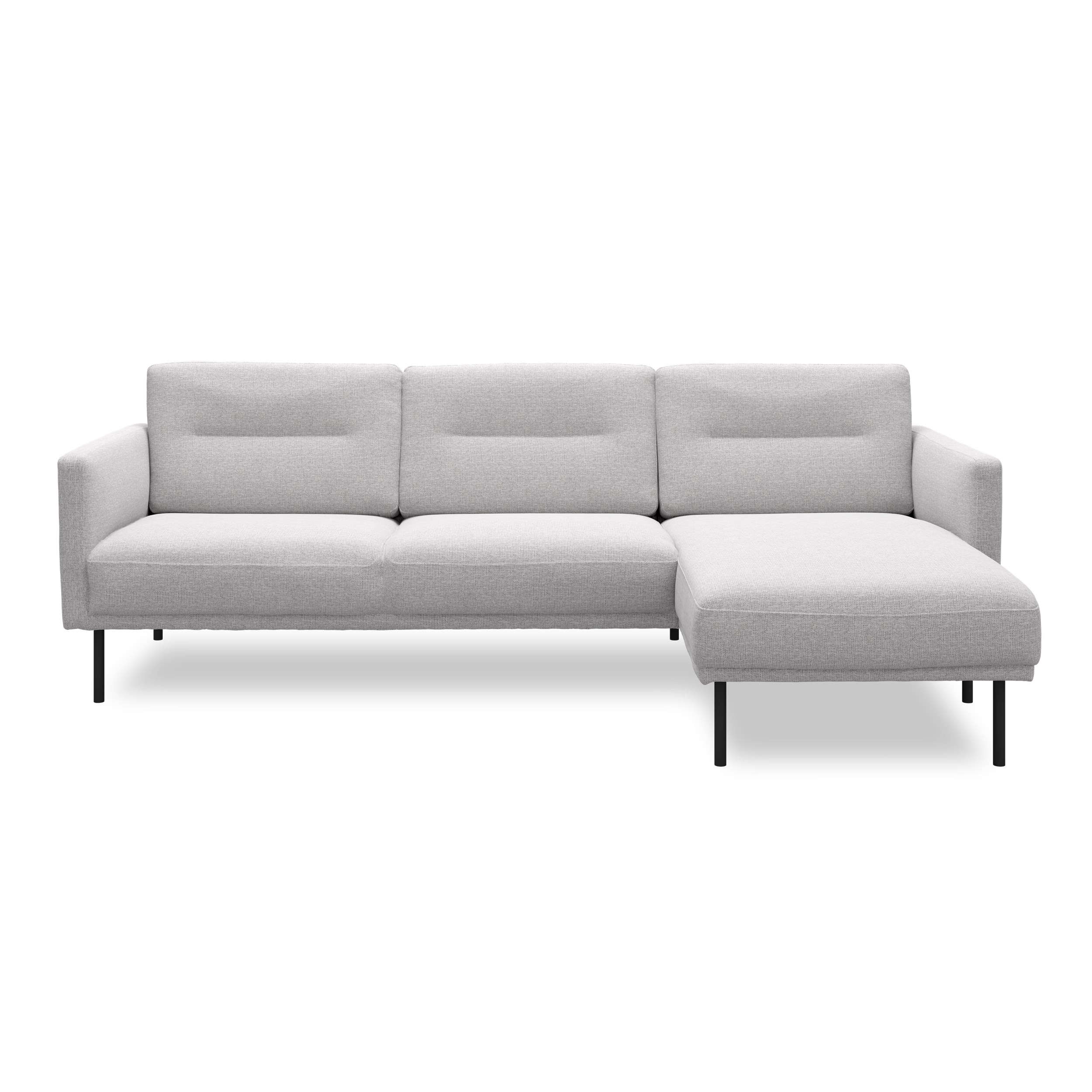 Larvik højrevendt sofa med chaiselong - Hampton 372 Light grey stof og ben i sortlakeret metal