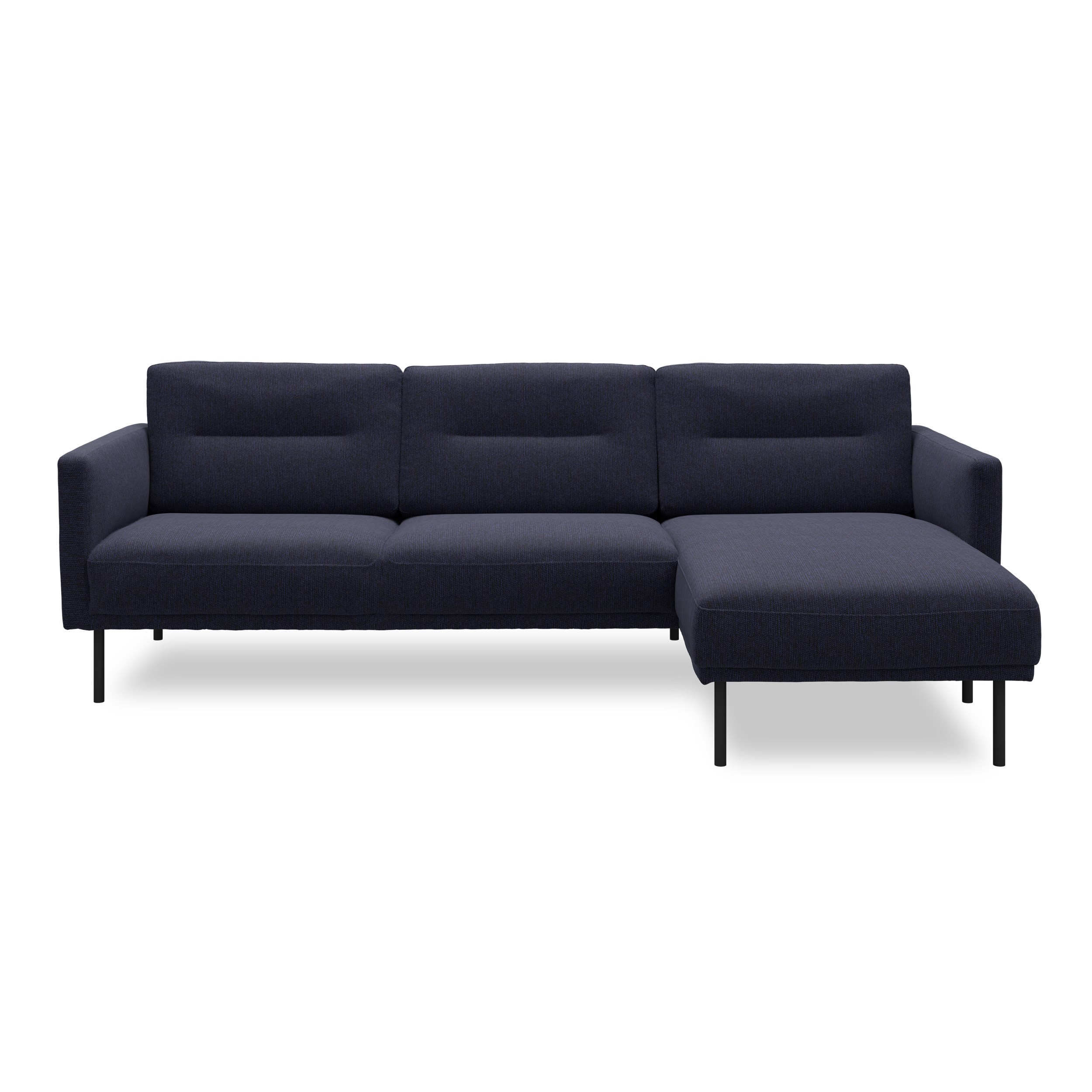 Larvik højrevendt sofa med chaiselong - Hampton 373 Blue stof og ben i sortlakeret metal