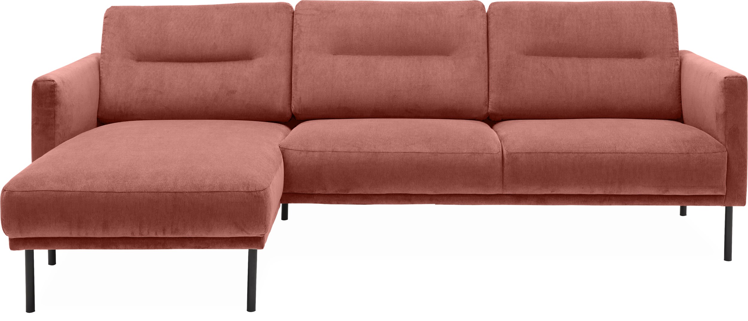 Larvik venstrevendt sofa med chaiselong - Wave 110 Ginger stof og ben i sortlakeret metal