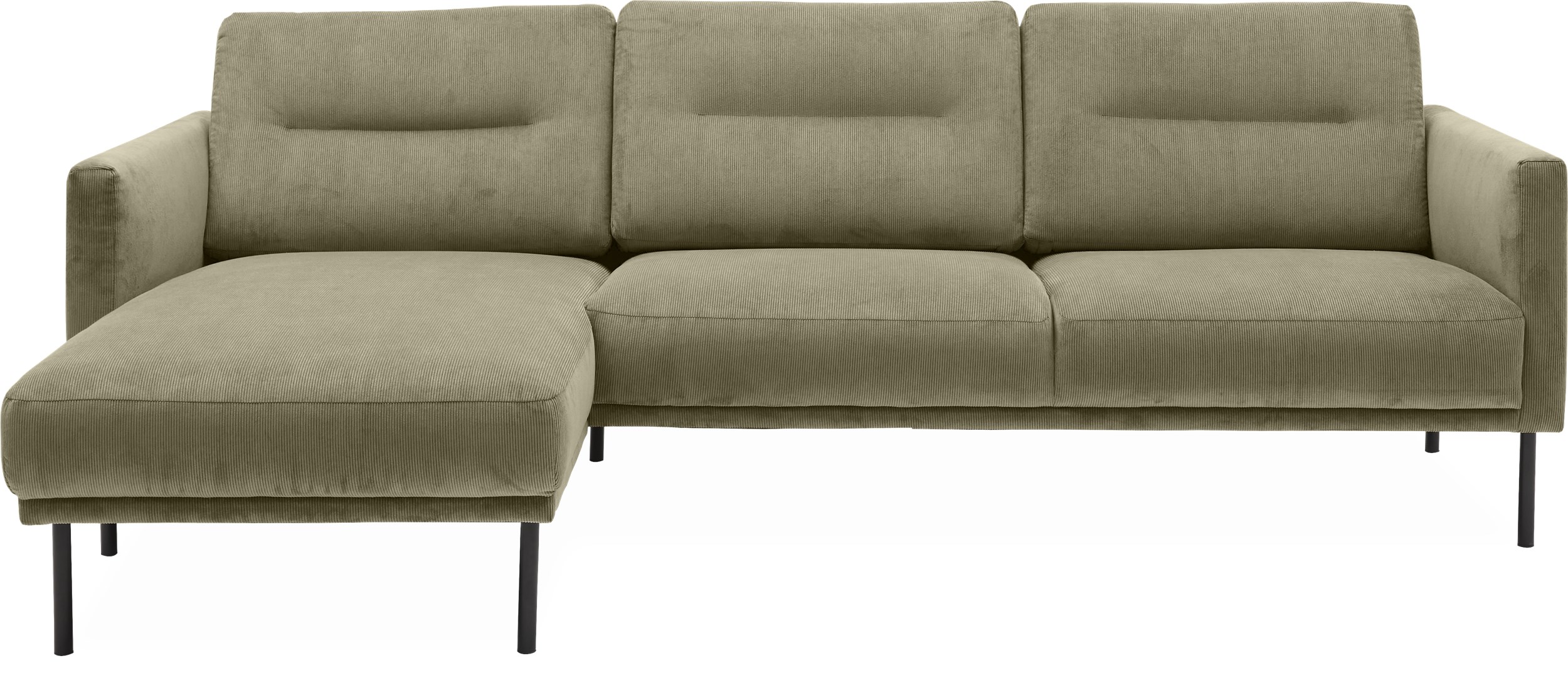 Larvik venstrevendt sofa med chaiselong - Wave 180 Moss stof og ben i sortlakeret metal