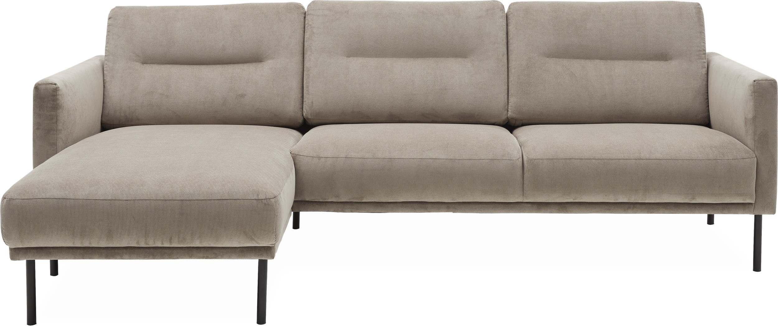 Larvik venstrevendt sofa med chaiselong - Wave 70 Sand stof og ben i sortlakeret metal