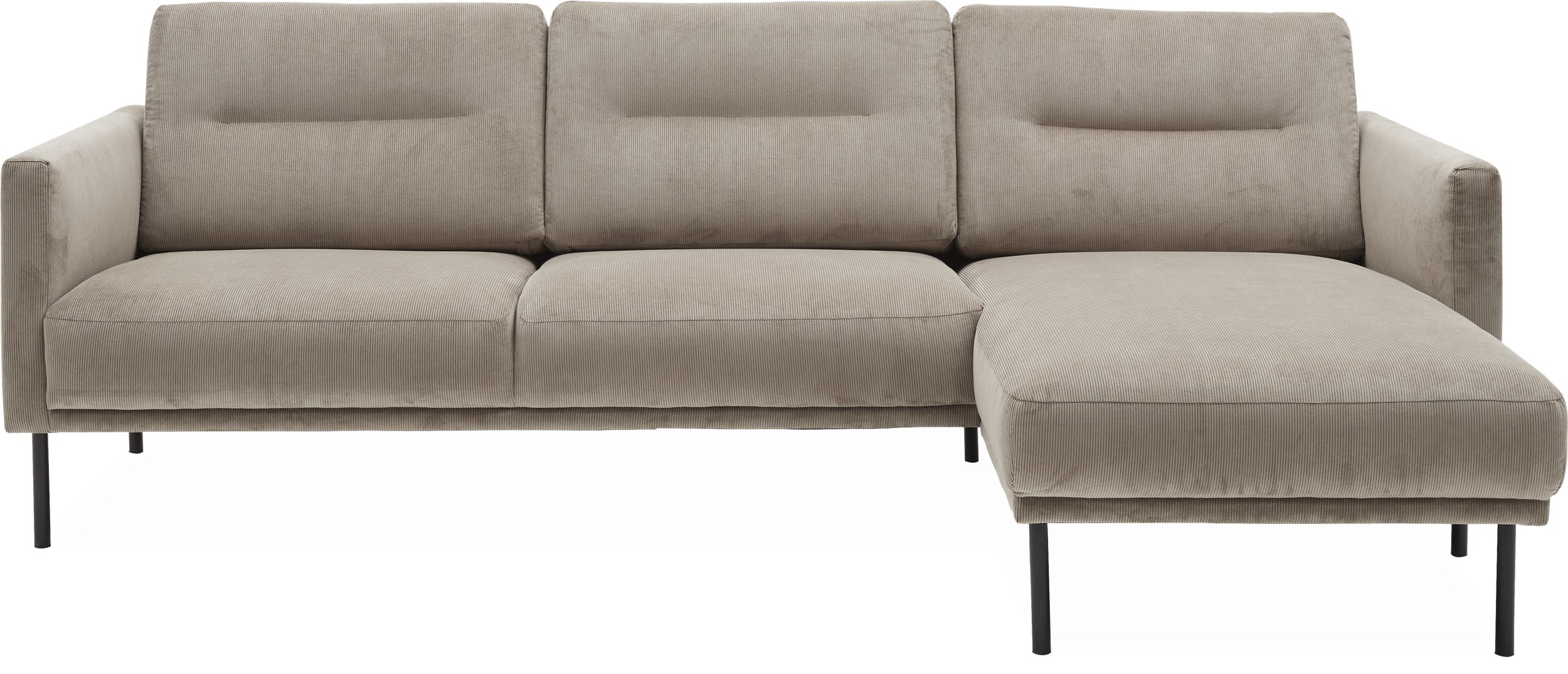 Larvik højrevendt sofa med chaiselong - Wave 70 Sand stof og ben i sortlakeret metal
