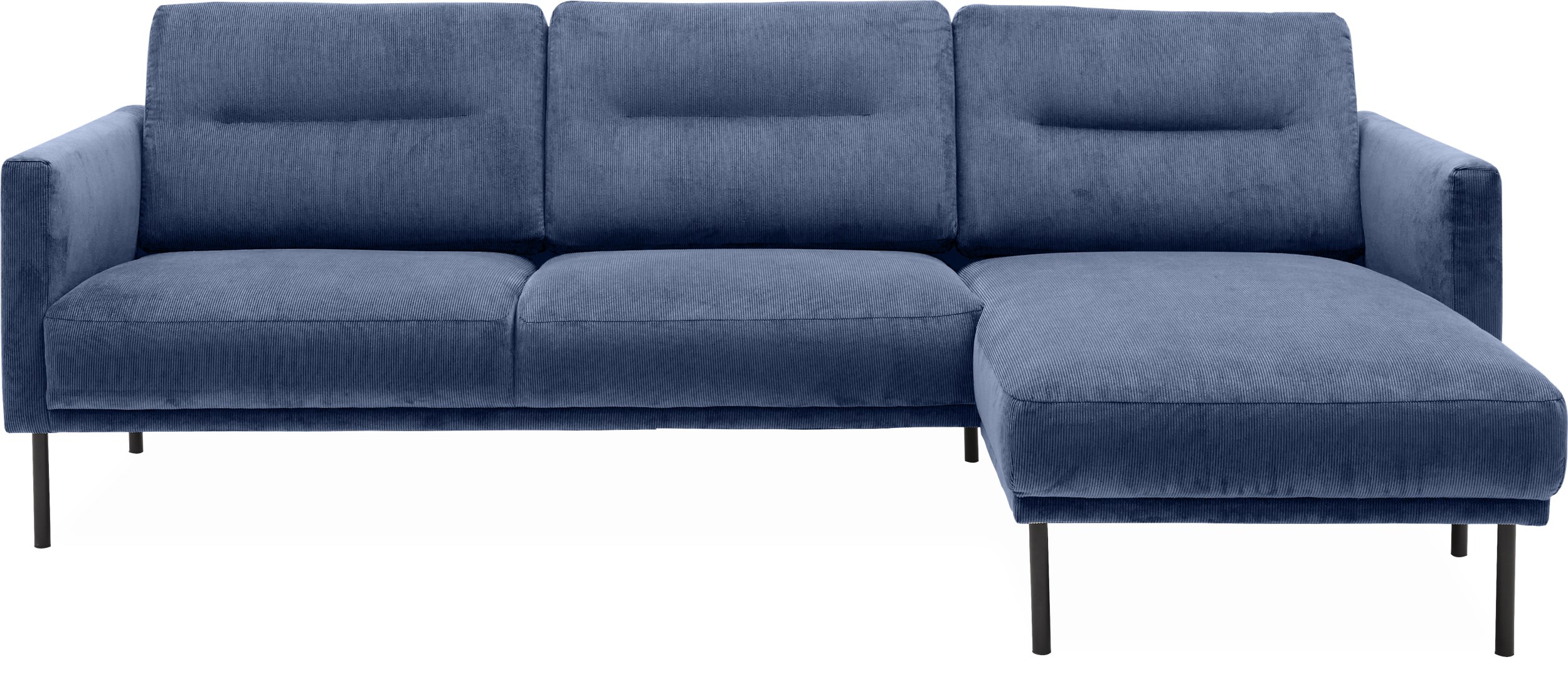 Larvik højrevendt sofa med chaiselong - Wave 220 Royal blue stof og ben i sortlakeret metal