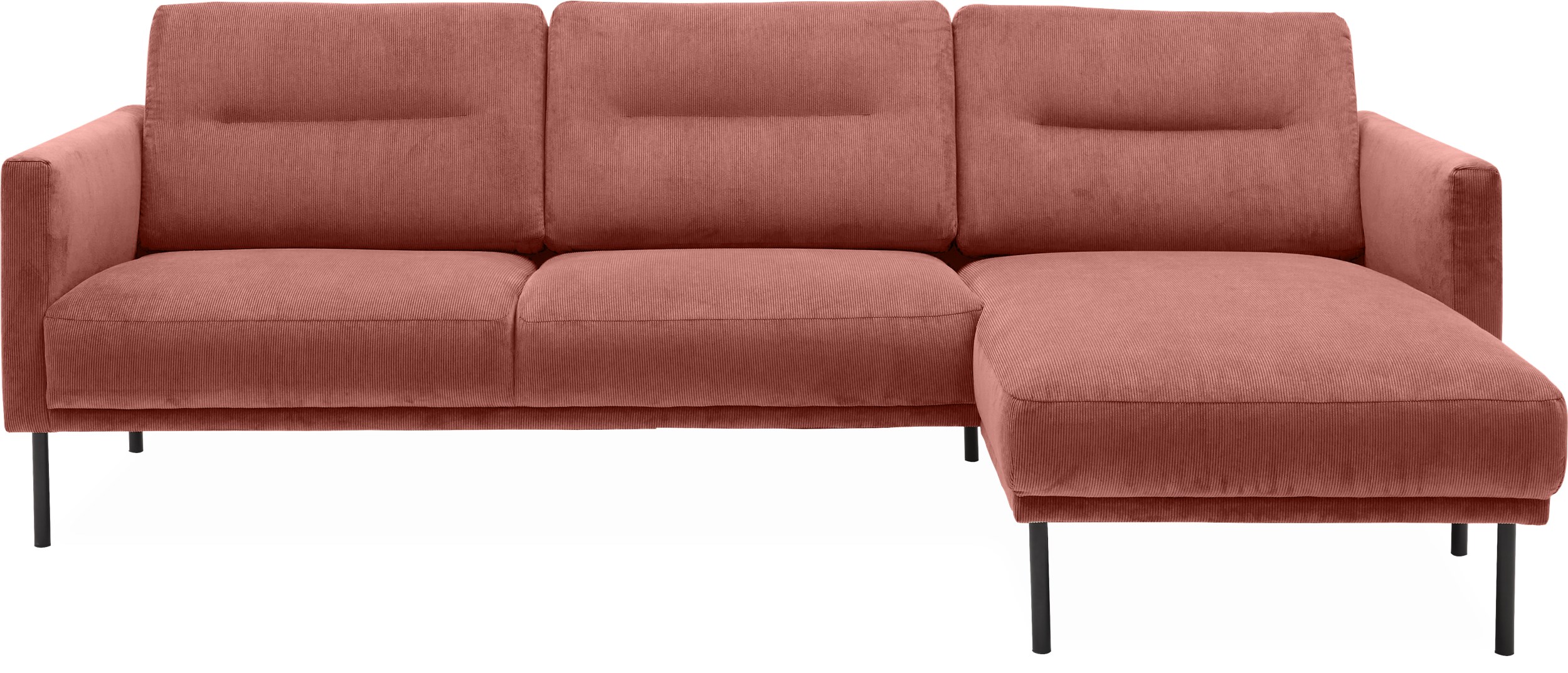 Larvik højrevendt sofa med chaiselong - Wave 110 Ginger stof og ben i sortlakeret metal