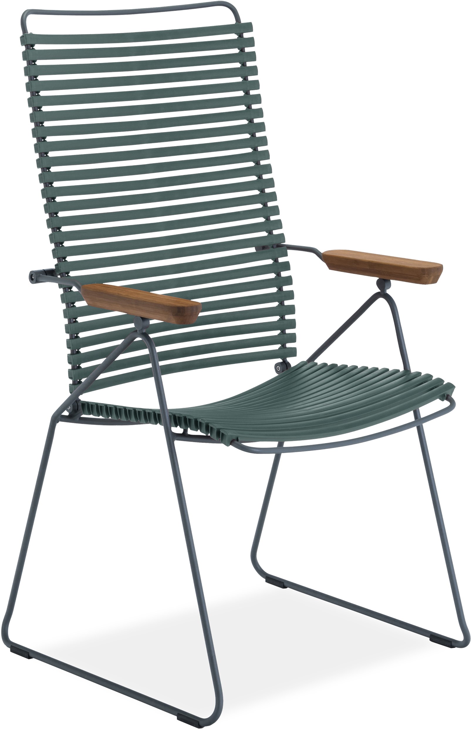 Click Positionsstol - Grønne plastlameller fv. 11, stel i stålgrå metal og bambus armlæn