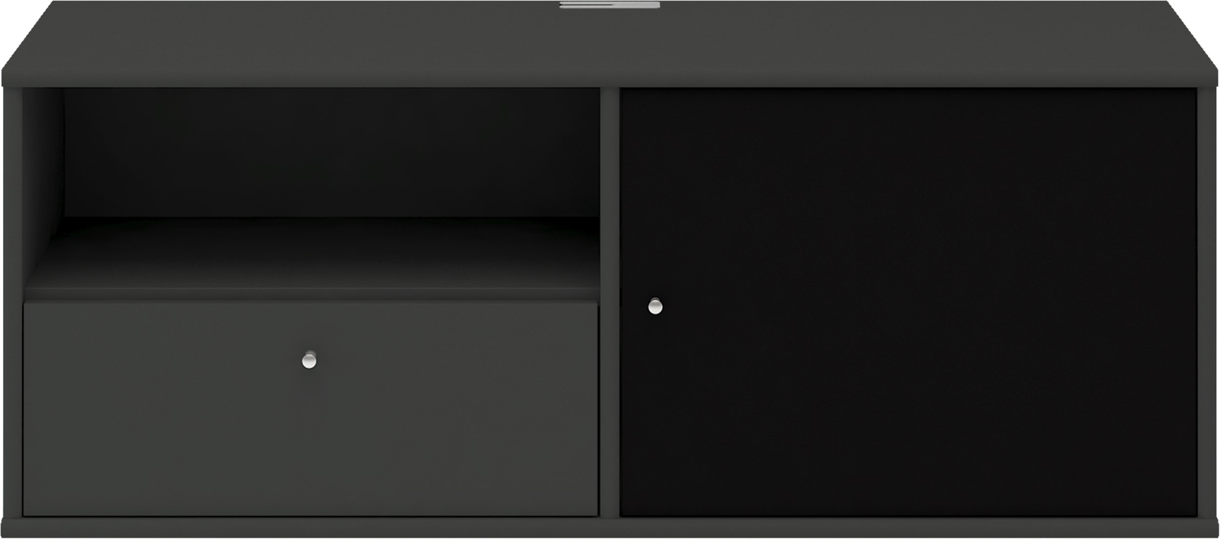 Mistral AV TV-møbel med 2 hylder, 1 låge + 1 skuffe mørkegrå/sort