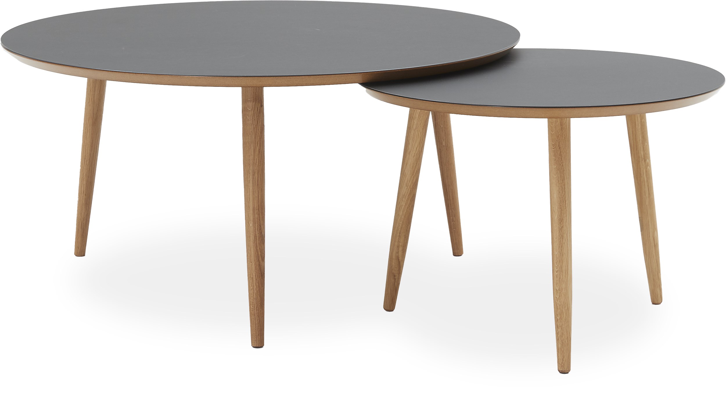 Fano Sofabordssæt med 2 runde borde sort + ben træ