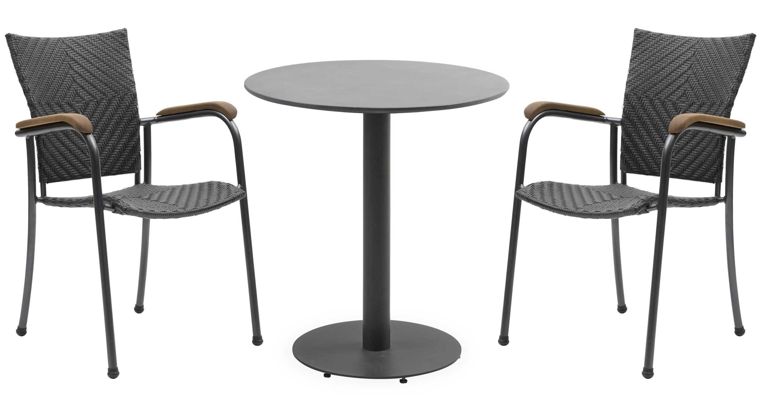Arres Cafésæt med 1 bord grå + 2 stole sort/træ