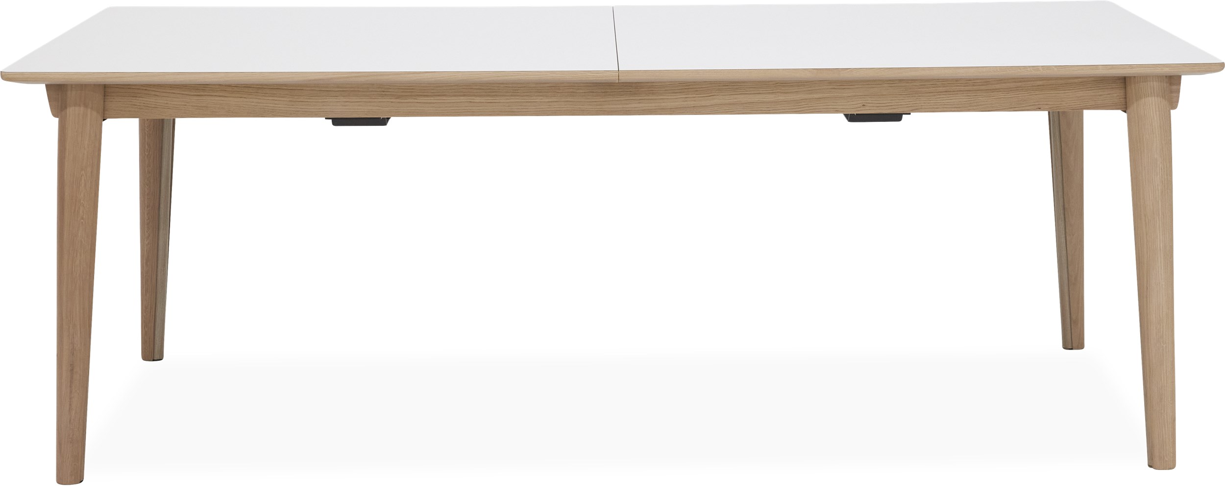 Largo Spisebord 215 x 102 x 75 cm, plade i hvid laminat + ben i lyst træ