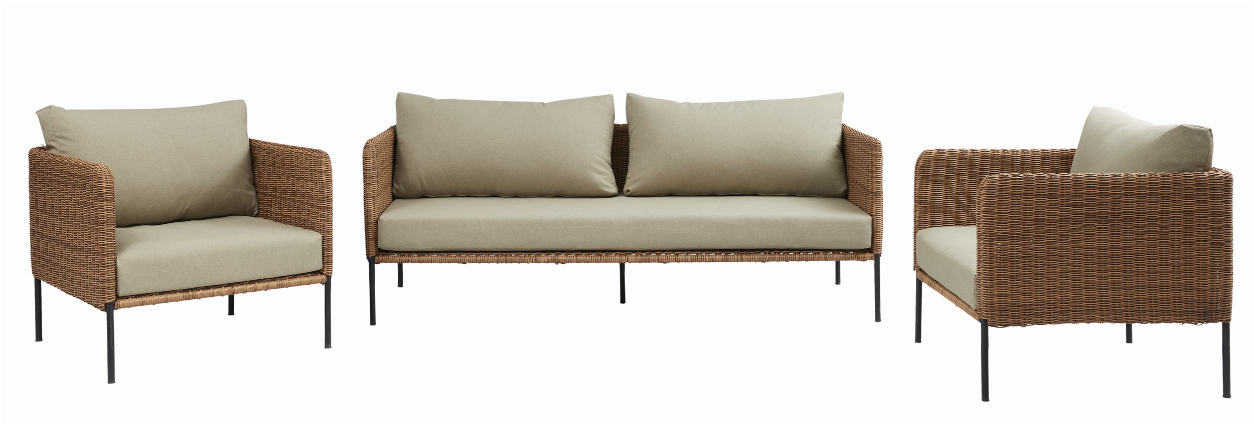 Harstad Loungehavesæt med 1 sofa + 2 hvilestole naturfarvet