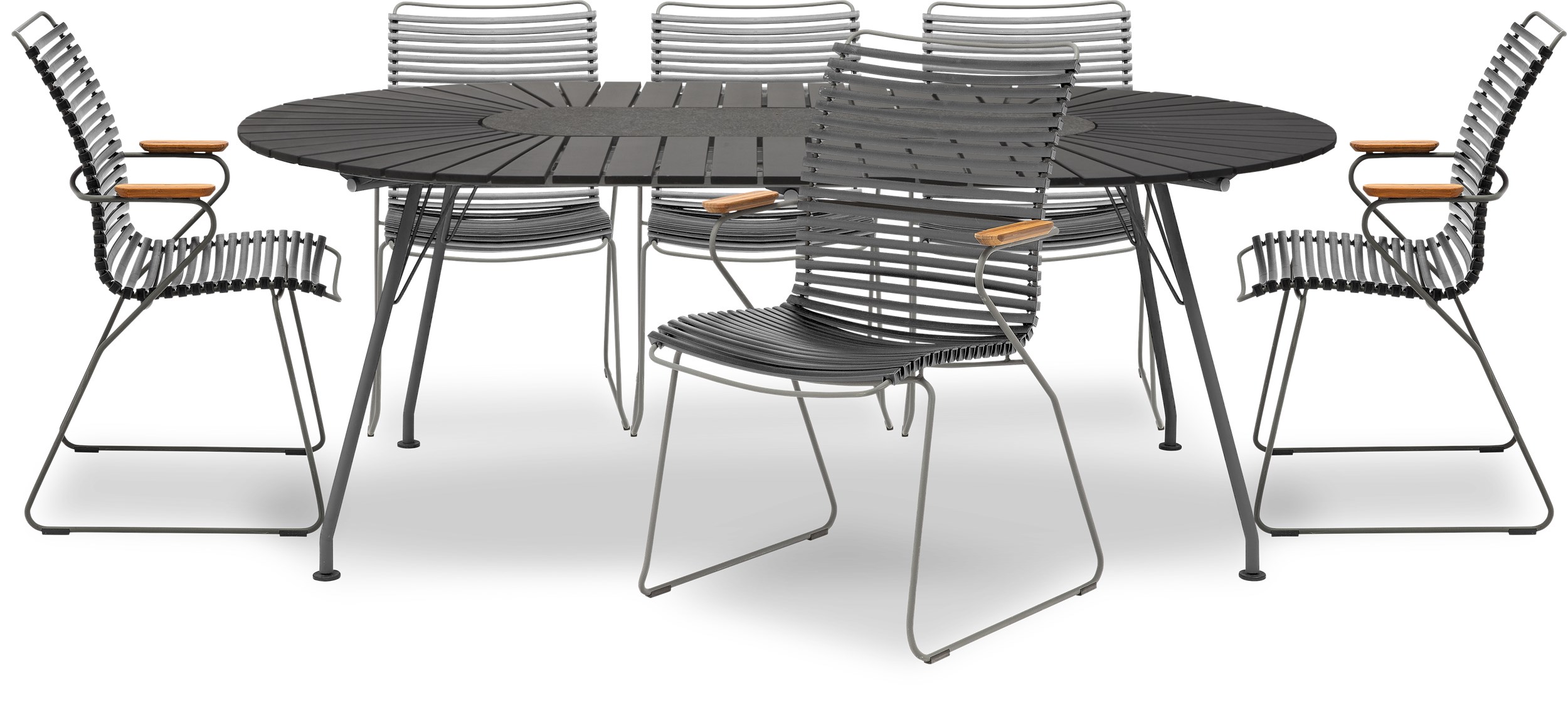 Eclipse Havesæt med 1 bord sort + 6 stole mørkegrå