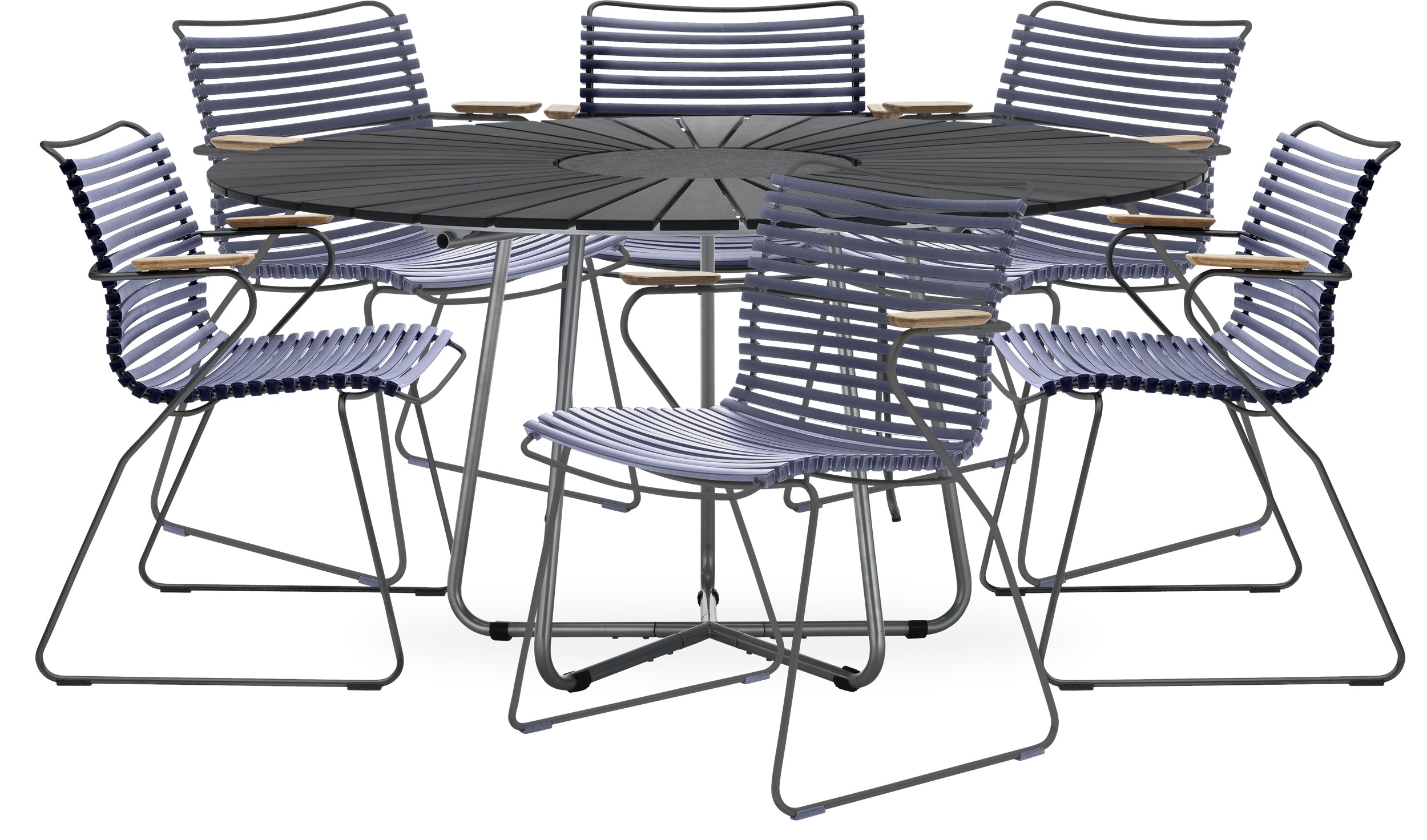 Circle Havesæt med 1 bord sort + 6 stole mørkeblå