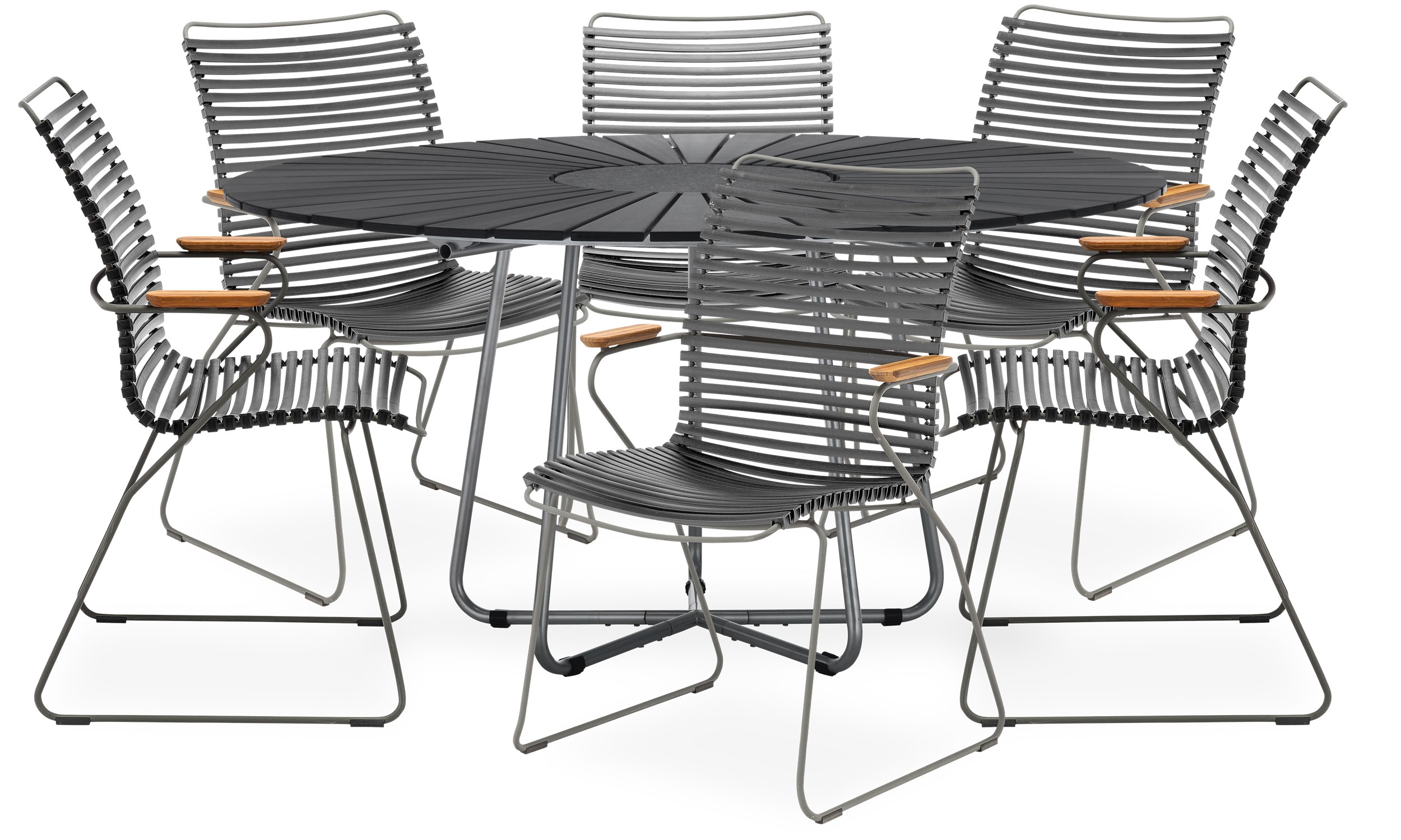 Circle Trädgårdsset med 1 bord svart + 6 stolar mörkgrå