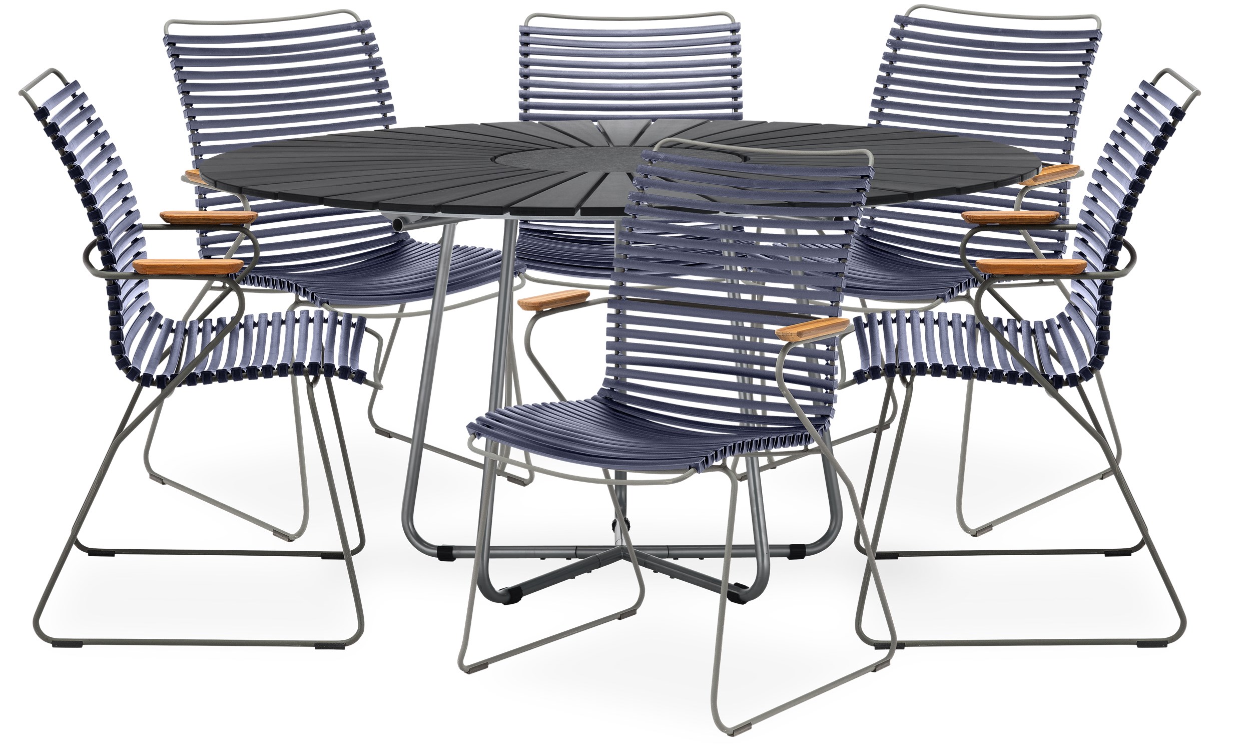 Circle Trädgårdsset med 1 bord svart + 6 stolar mörkblå
