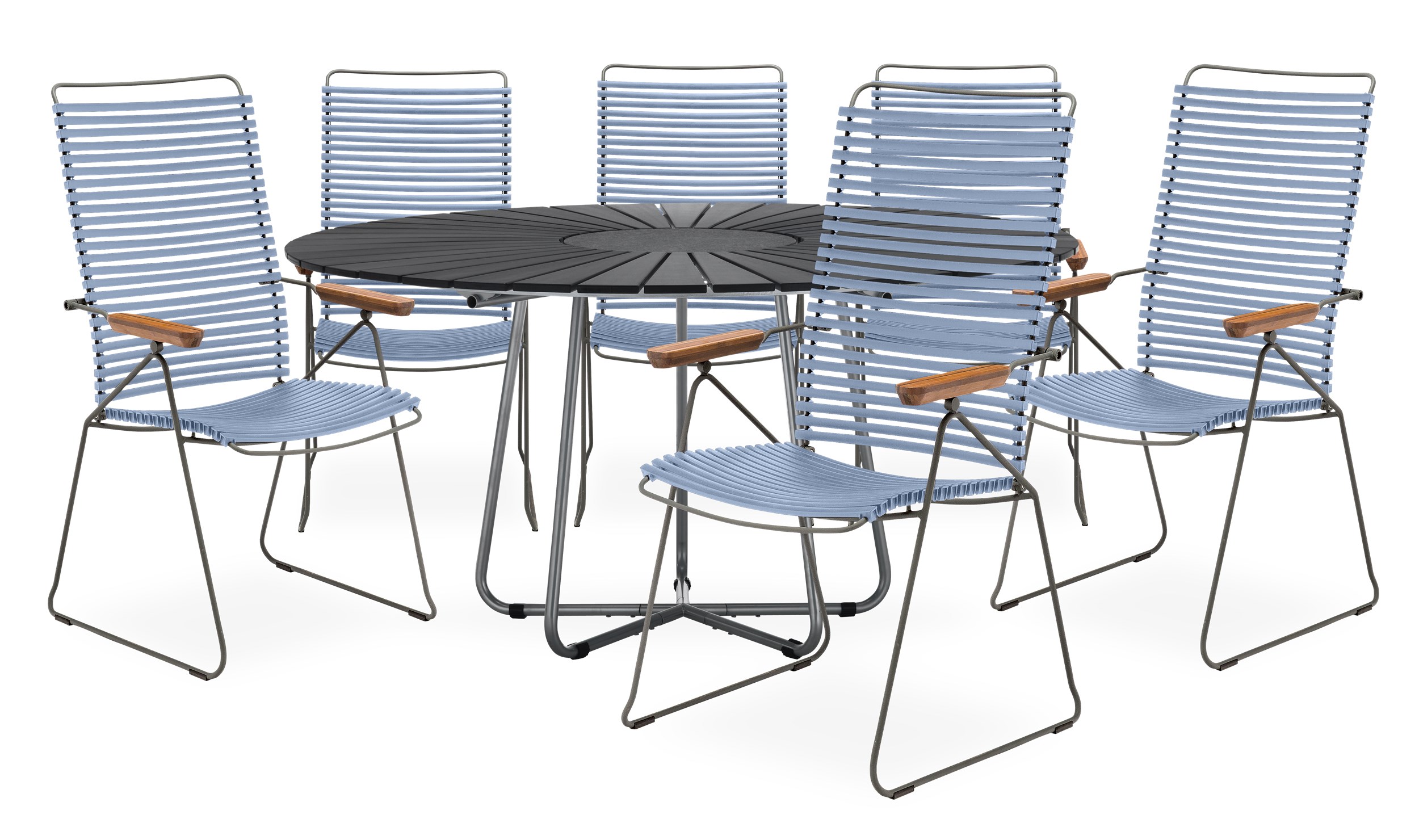 Circle Havesæt med 1 bord sort + 6 stole blå