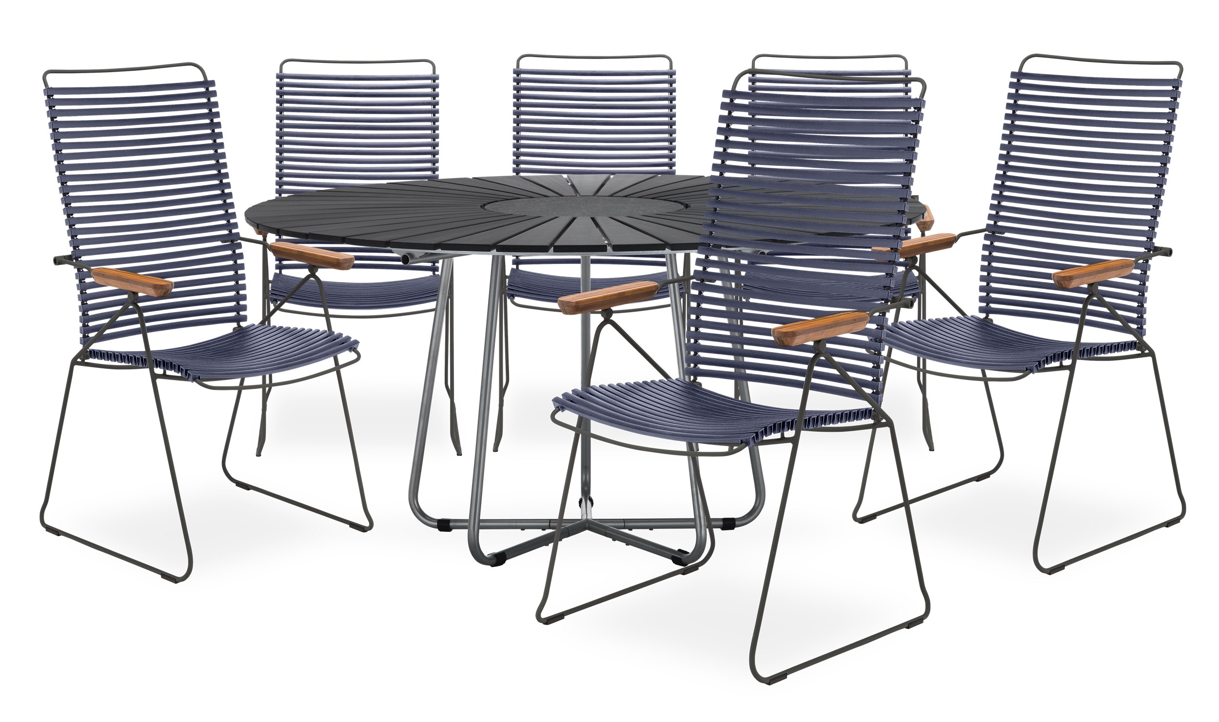 Circle Havesæt med 1 bord sort + 6 stole mørkeblå