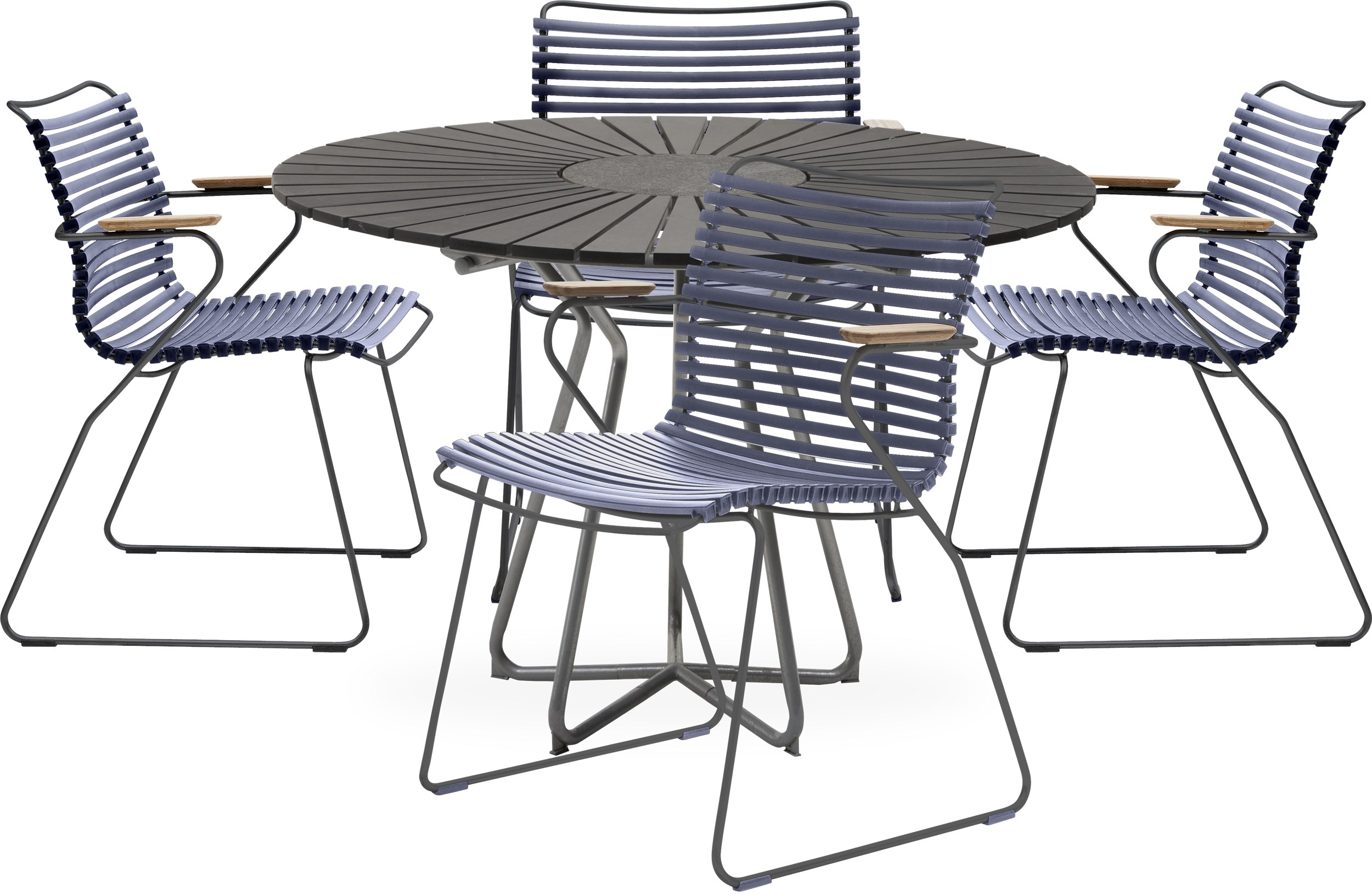 Circle Havesæt med 1 bord sort + 4 stole mørkeblå