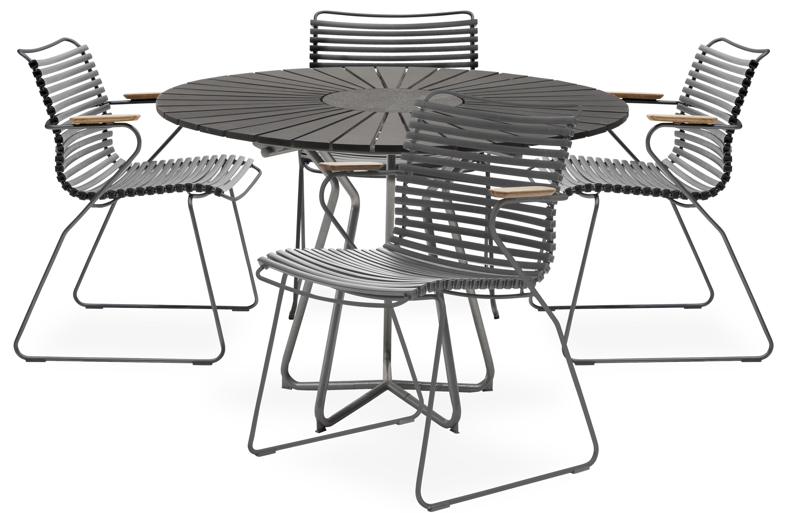 Circle Havesæt med 1 bord sort + 4 stole mørkegrå/træ