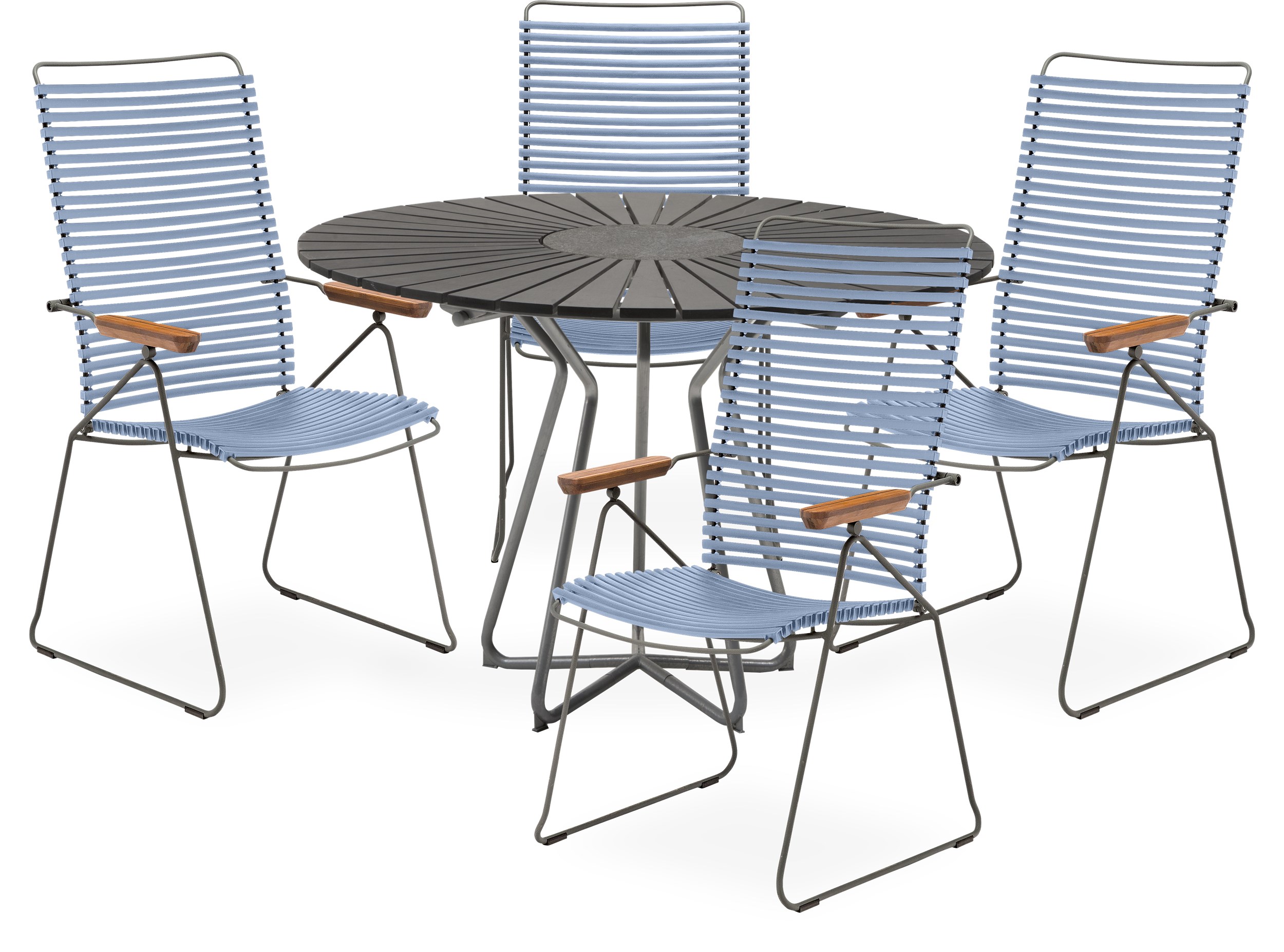 Circle Havesæt med 1 bord sort + 4 stole blå