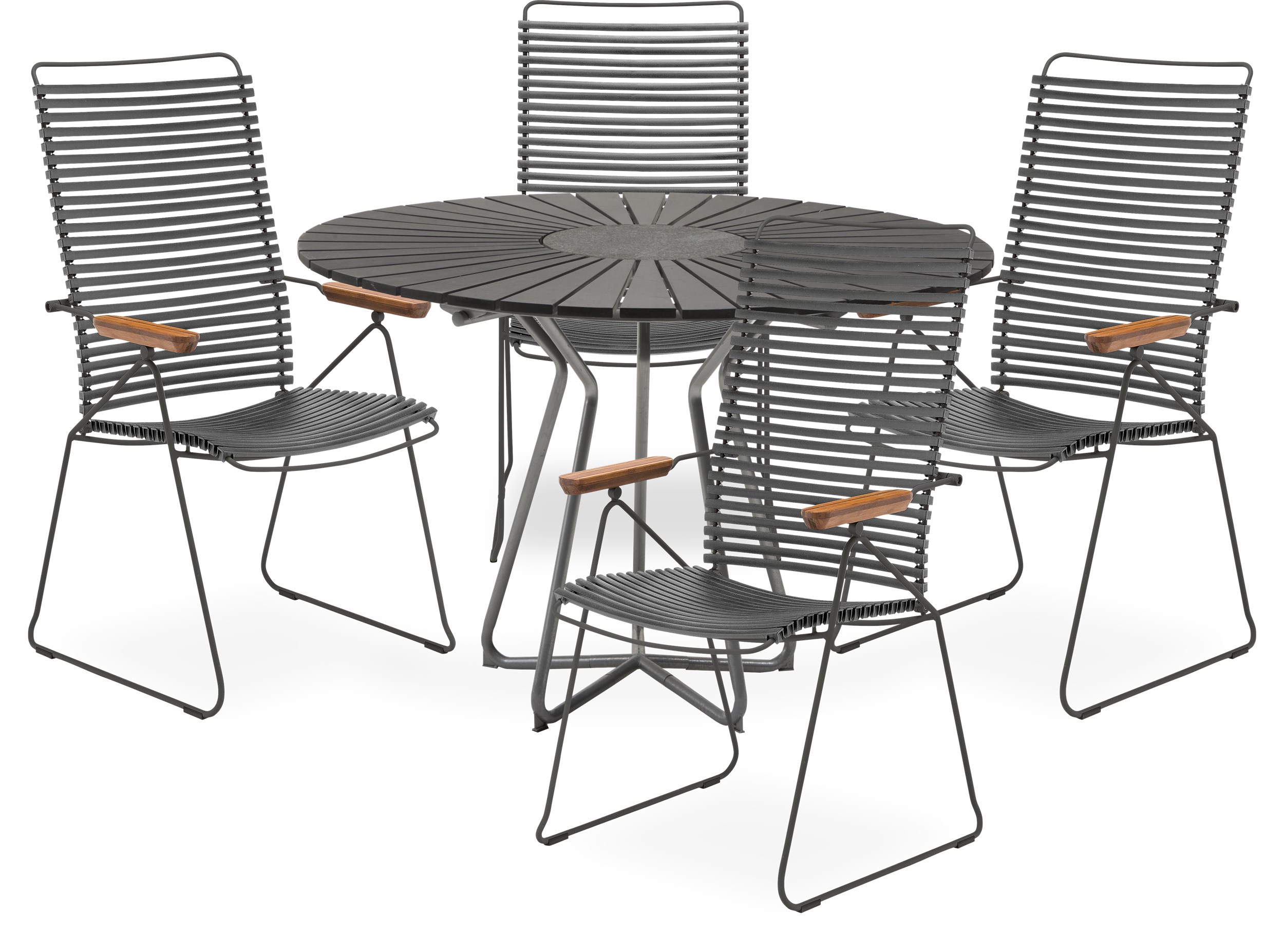 Circle Trädgårdsset med 1 bord svart + 4 stolar mörkgrå