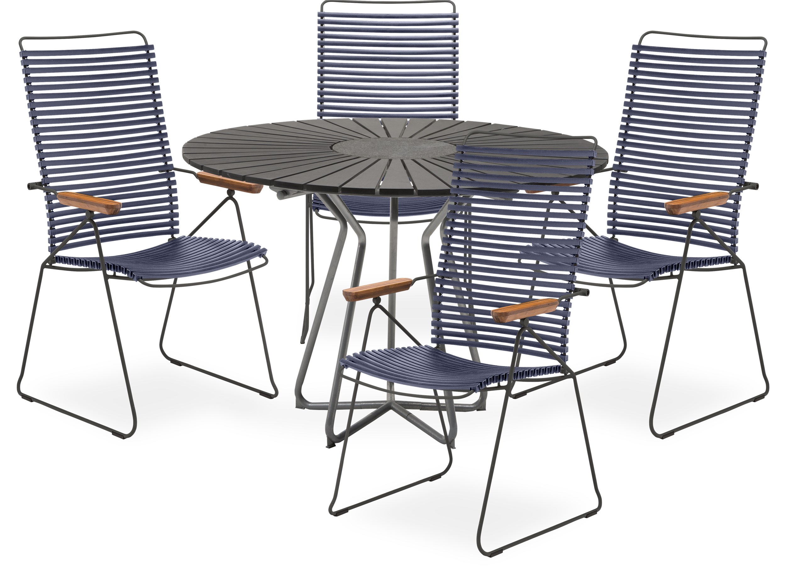 Circle Havesæt med 1 bord sort + 4 stole mørkeblå