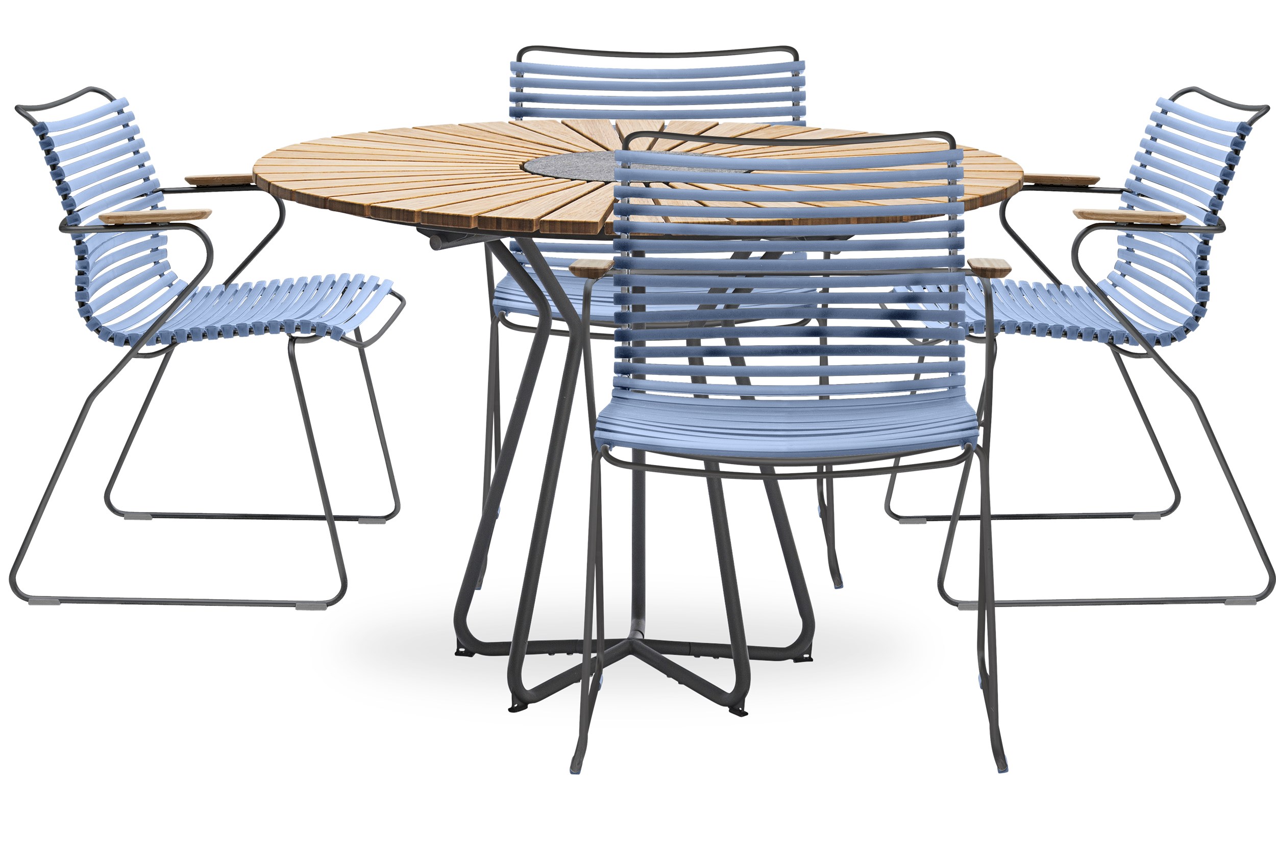 Circle Trädgårdsset med 1 bord trä + 4 stolar blå