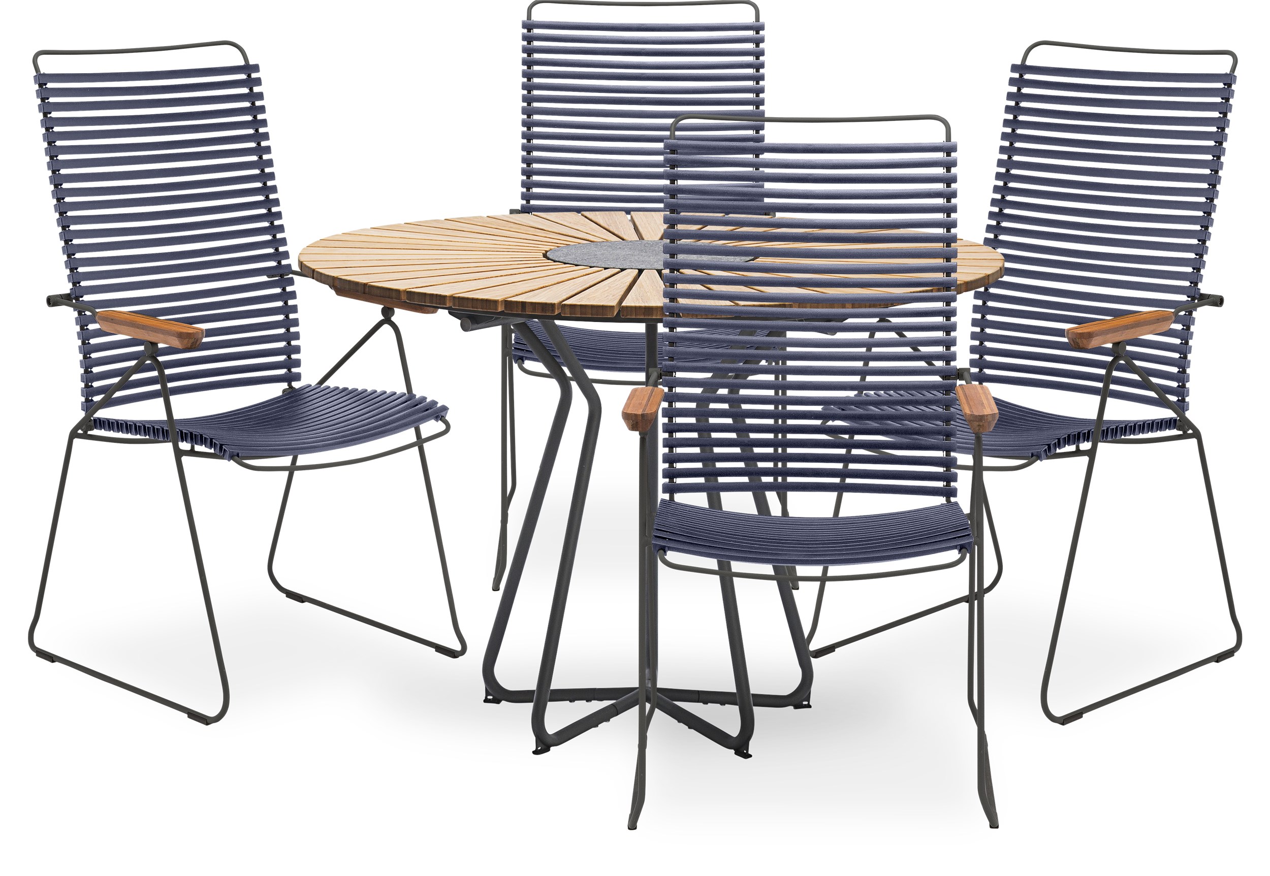 Circle Trädgårdsset med 1 bord trä + 4 stolar mörkblå