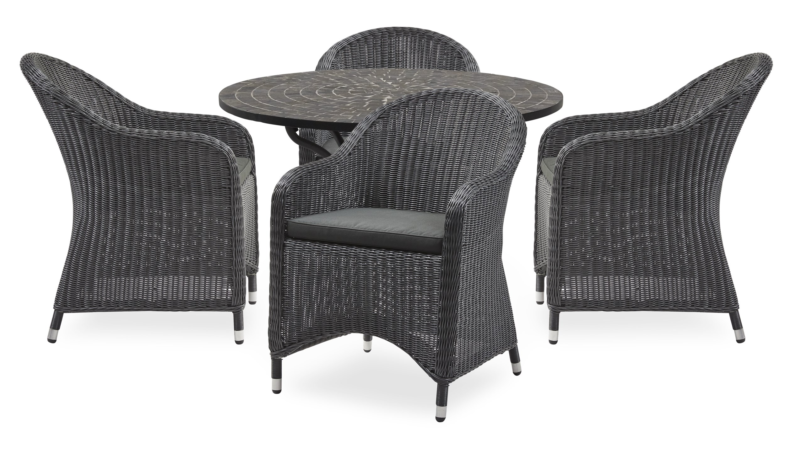 Korsika Havesæt med 1 bord sort/grå + 4 stole sort