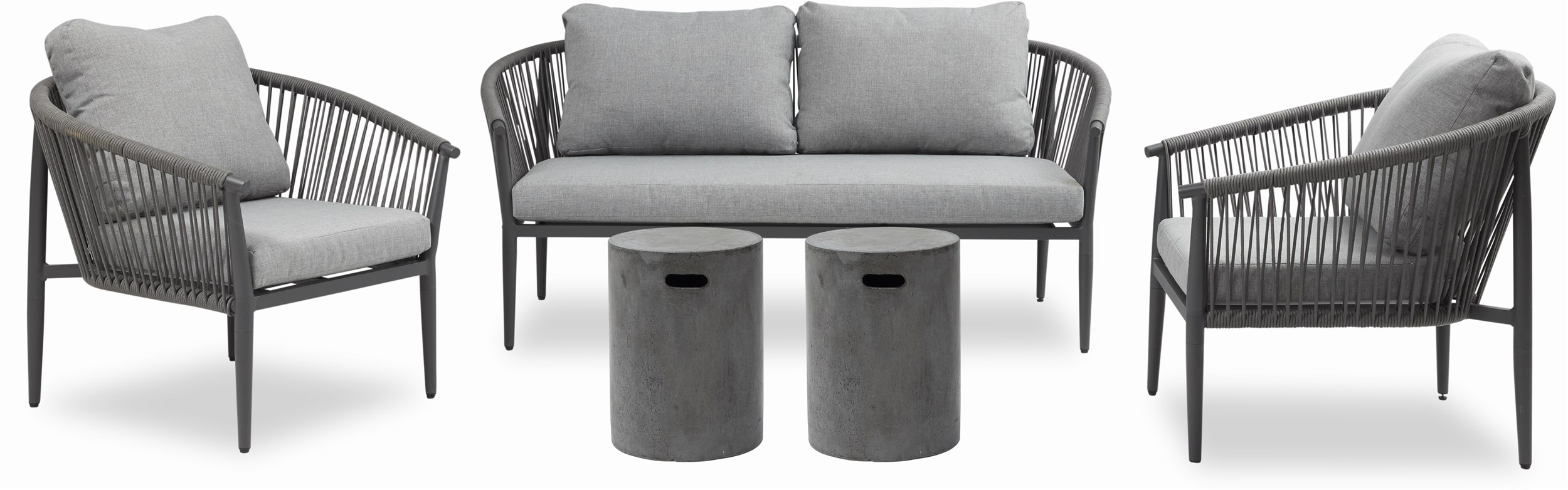 Legepladsudstyr Mægtig Vejnavn Bestla Loungehavesæt med 1 sofa + 2 stole + 2 skamler grå