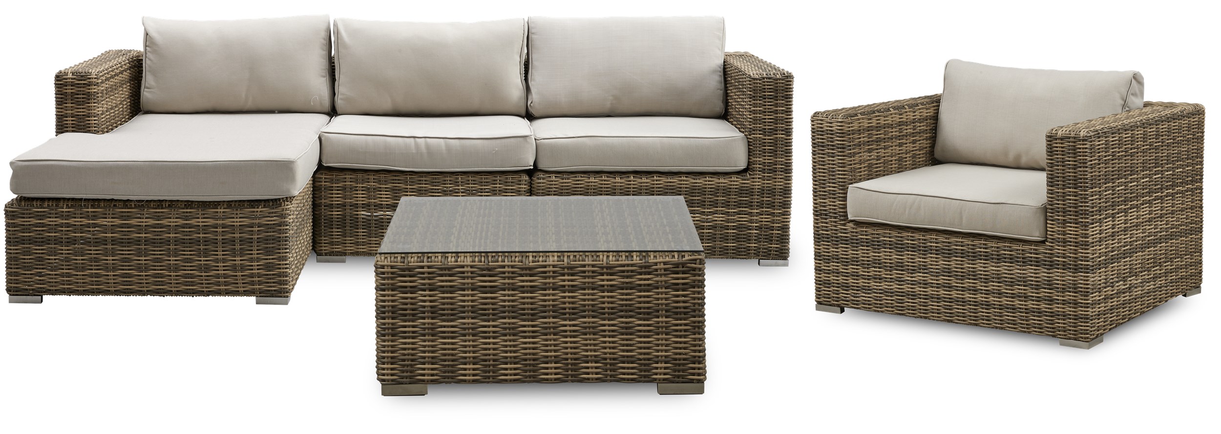 Calvi Loungehavesæt med 1 sofa + 1 hvilestol + 1 bord naturfarvet