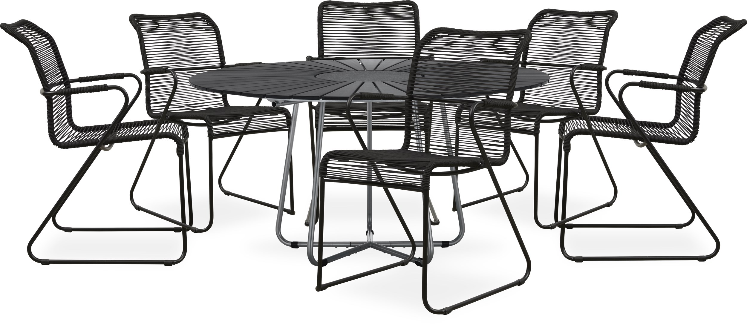 Circle Havesæt med 1 bord sort + 6 stole sort