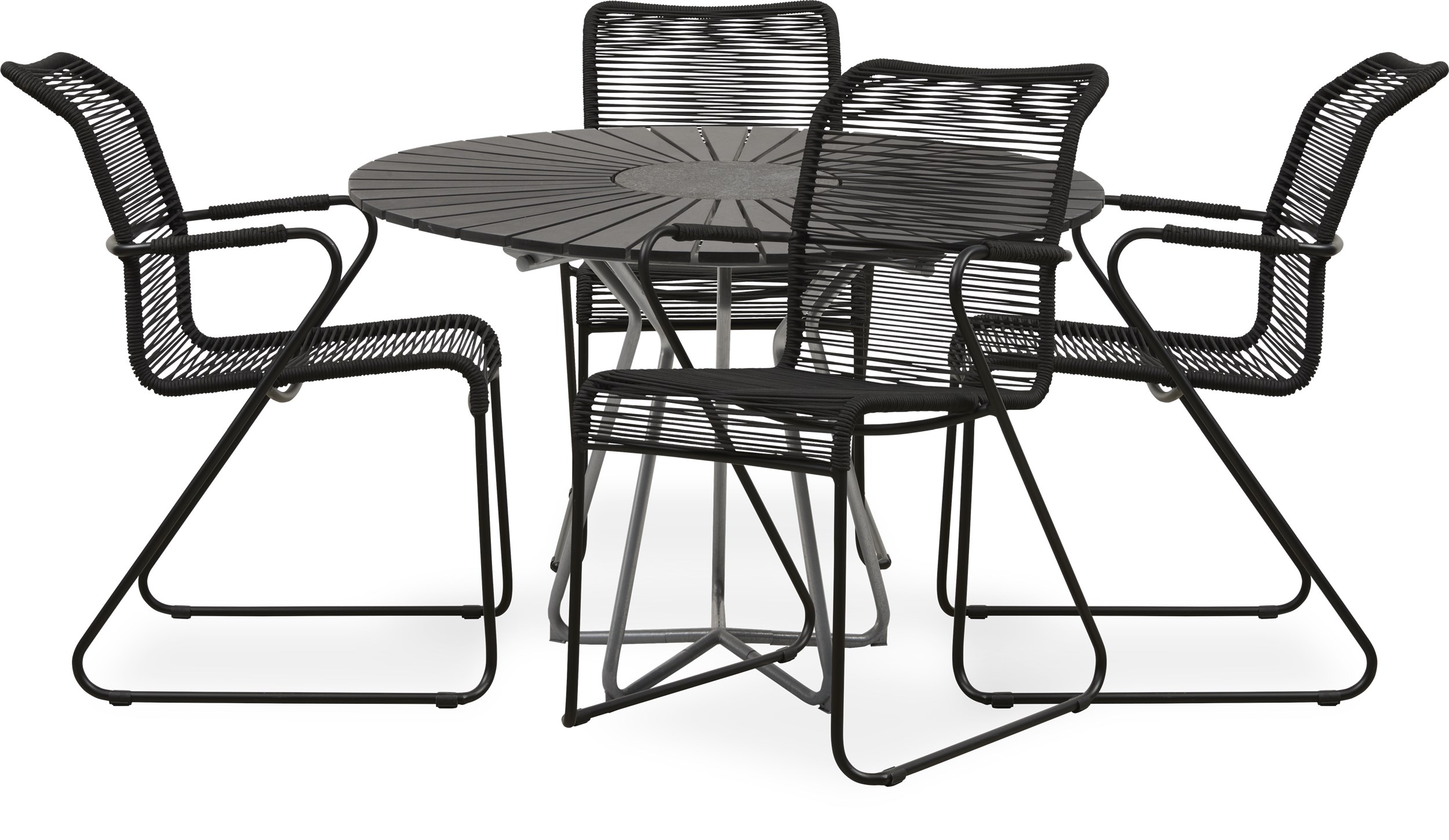 Circle Trädgårdsset med 1 bord svart + 4 stolar svart