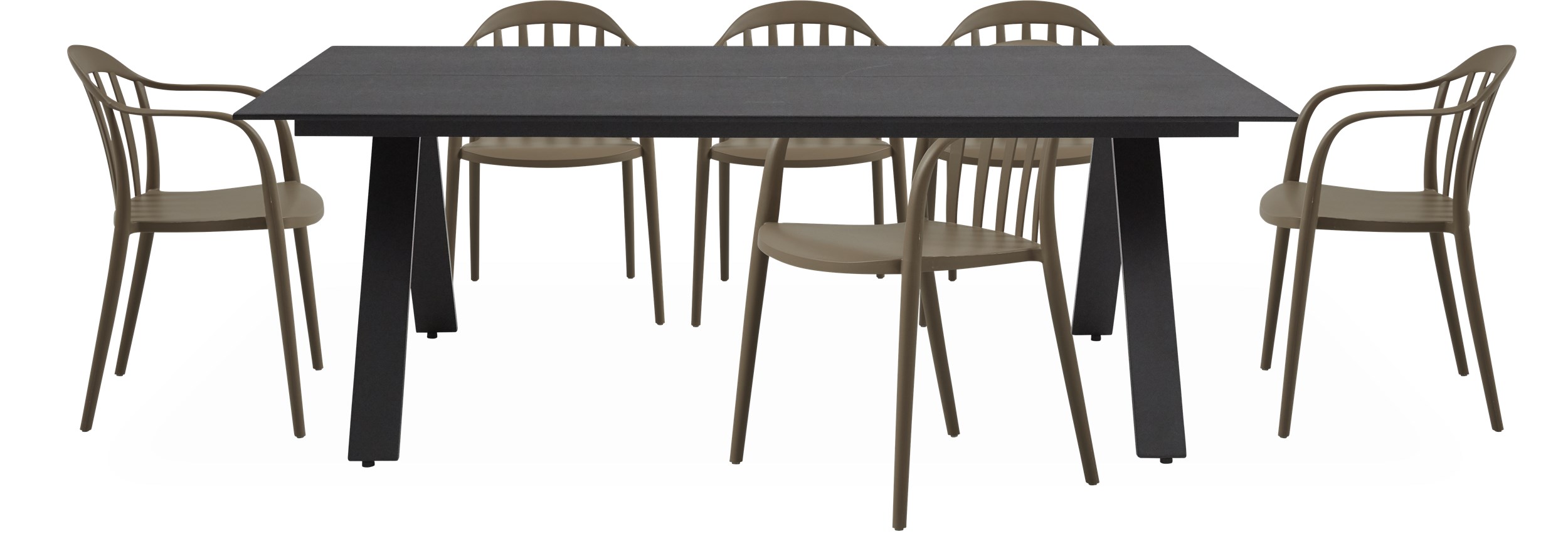 Cunio Havesæt med 1 bord sort + 6 stole mørkebeige
