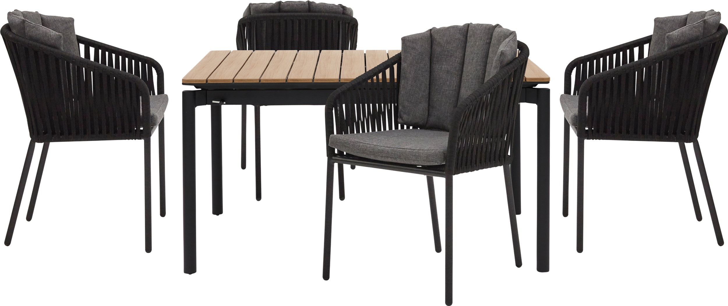 Durano Trädgårdsset med 1 bord natur + 4 stolar svart