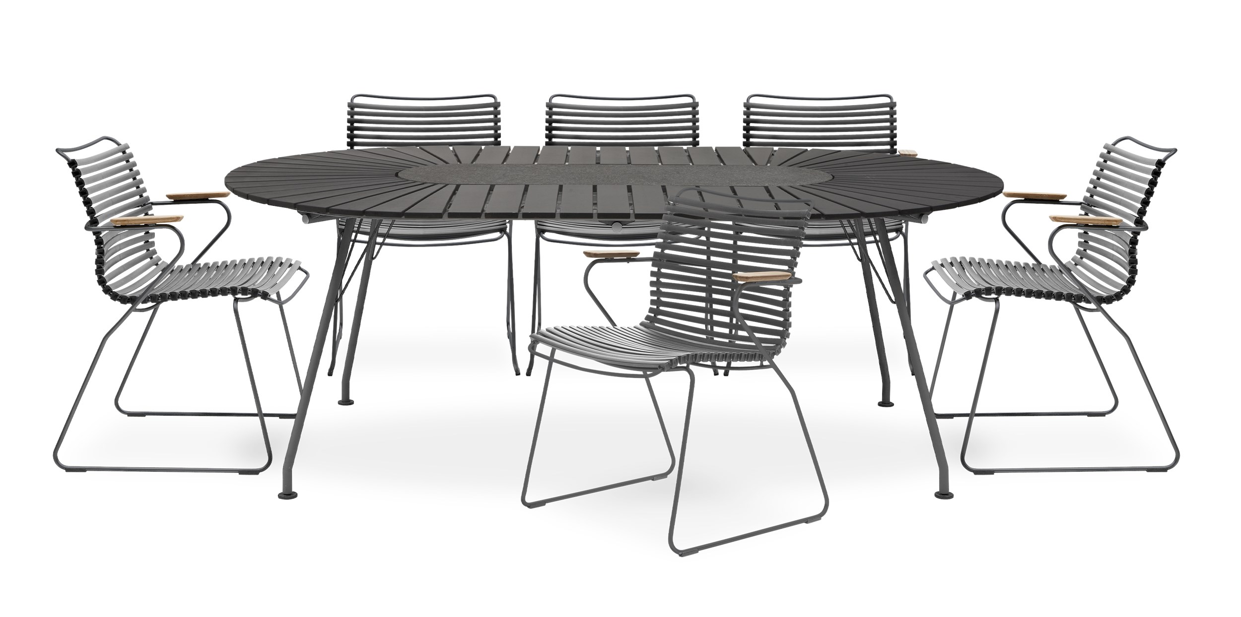 Eclipse Havesæt med 1 bord sort + 6 stole mørkegrå