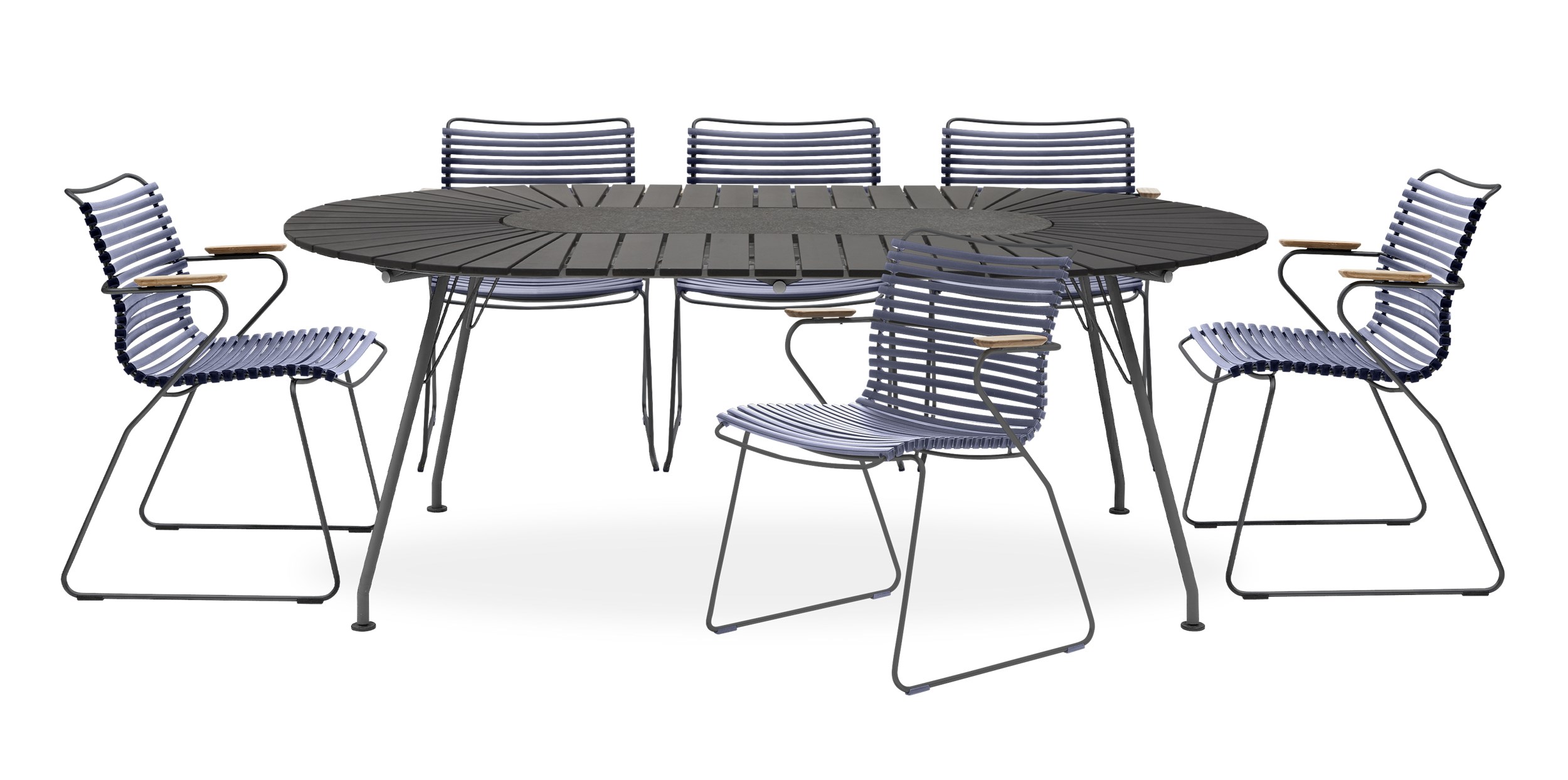 Eclipse Havesæt med 1 bord sort + 6 stole mørkeblå