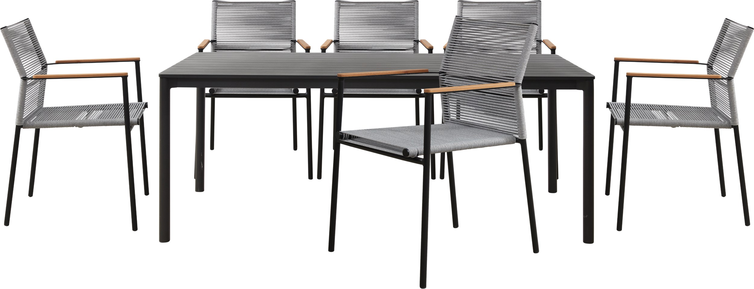 Kalani Havesæt med 1 bord sort + 6 stole grå
