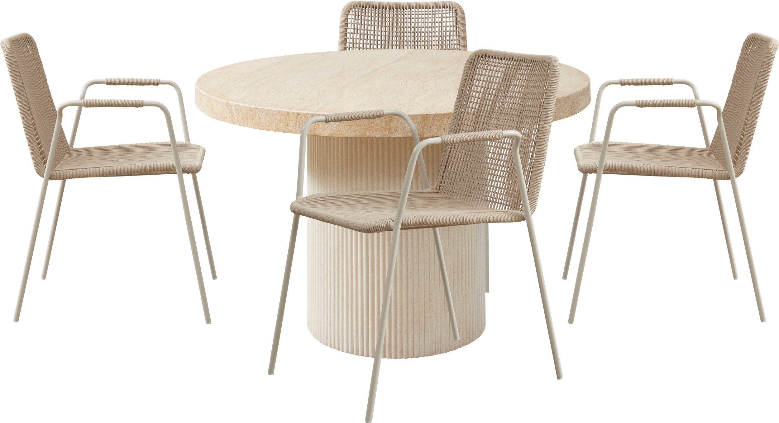 Marca Havesæt med 1 bord natur + 4 stole sandfarvet