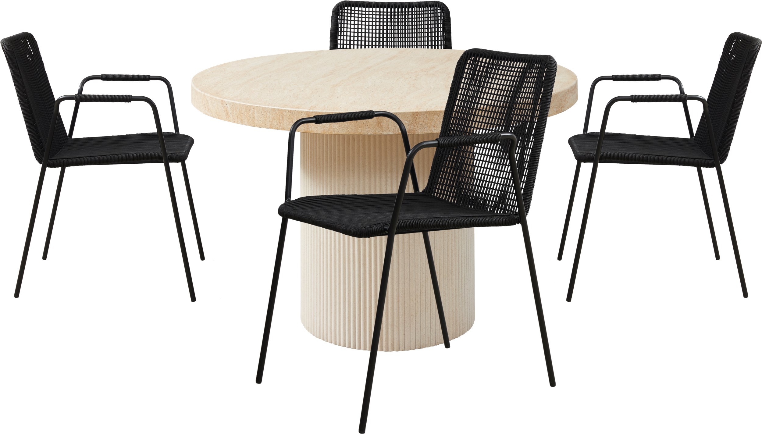 Marca Havesæt med 1 bord natur + 4 stole sort