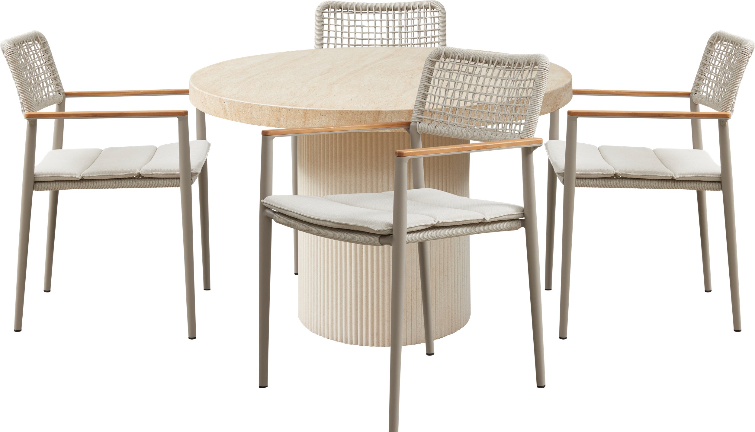Marca Havesæt med 1 bord natur + 4 stole lysebeige