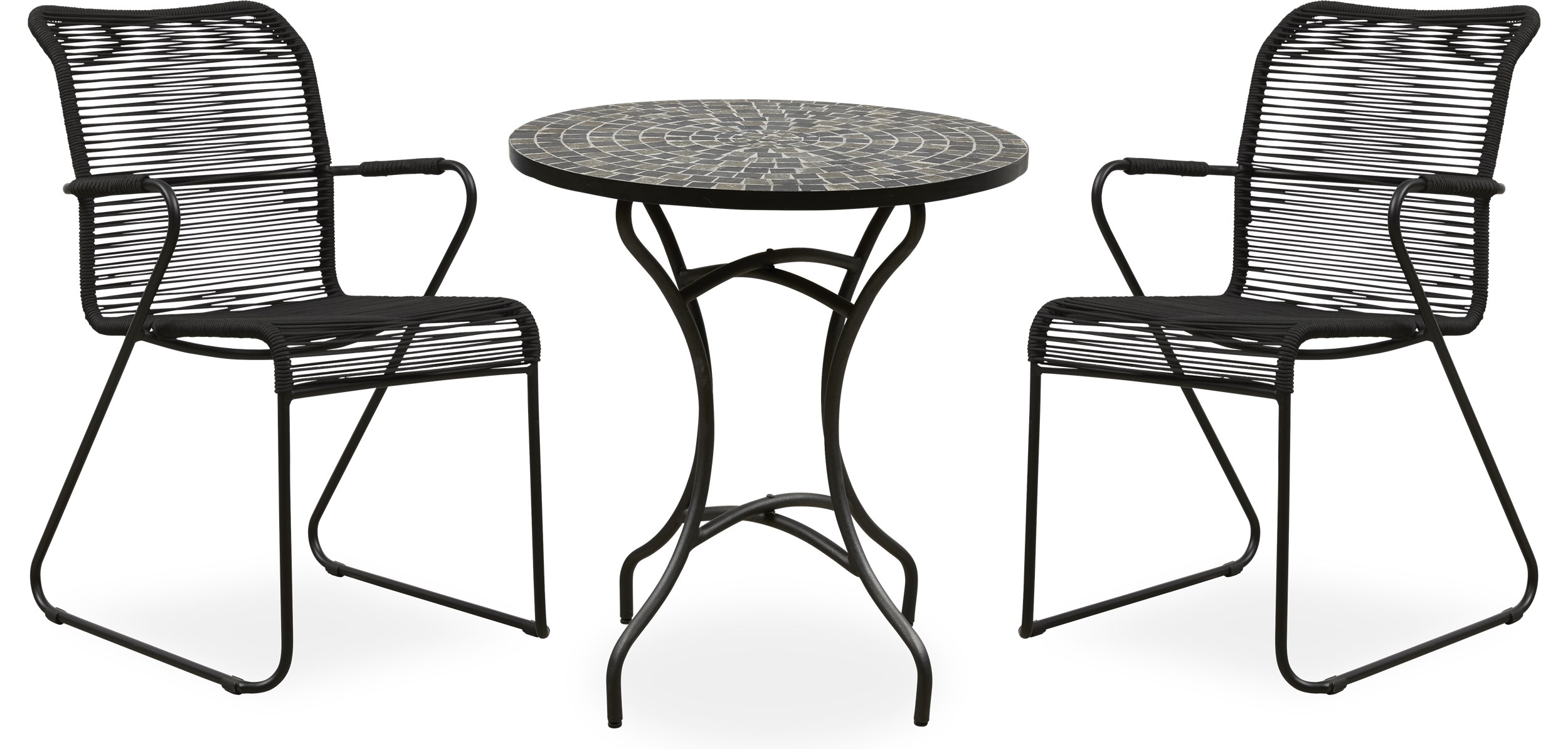 Korsika Cafésæt med 1 bord sort/grå + 2 stole sort