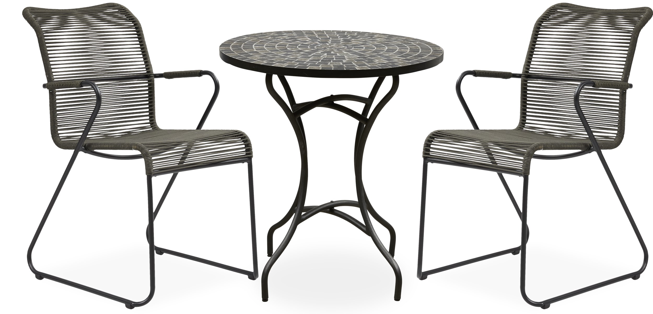 Korsika Caféset med 1 bord svart/grå + 2 stolar mörkgrön